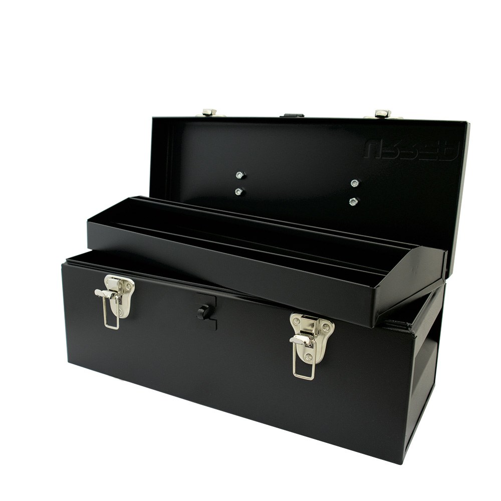 Caja portaherramientas metálica con asa metálica color negro 17" x 7" x 7" Urrea