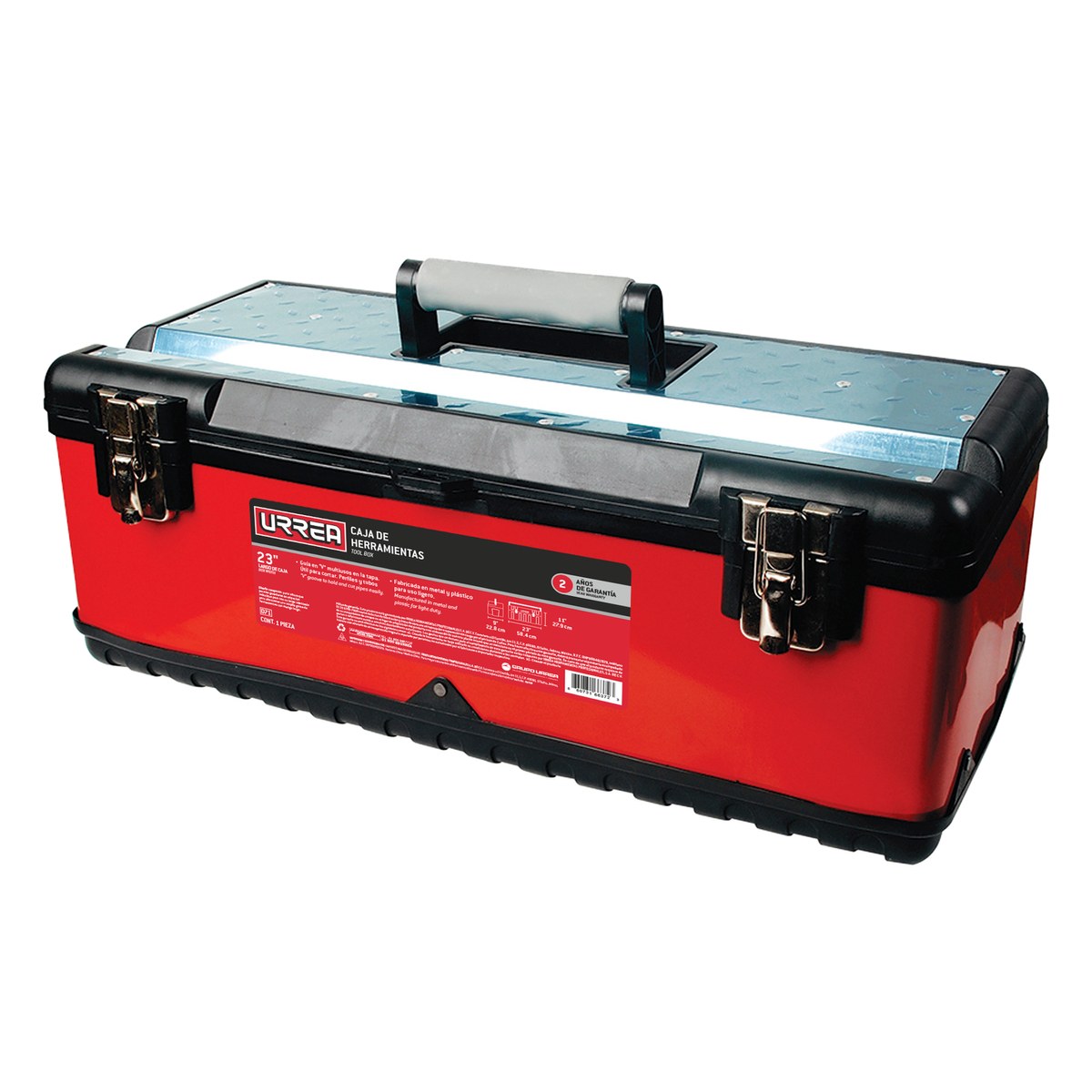 Caja portaherramientas metálica-plástica color rojo/negro 23" x 11" x 8" Urrea - Imagen 2