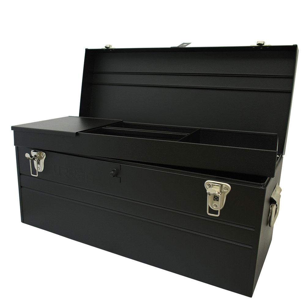 Caja portaherramientas metálica con asa metálica color negro 23" x 10" x 11" Urrea
