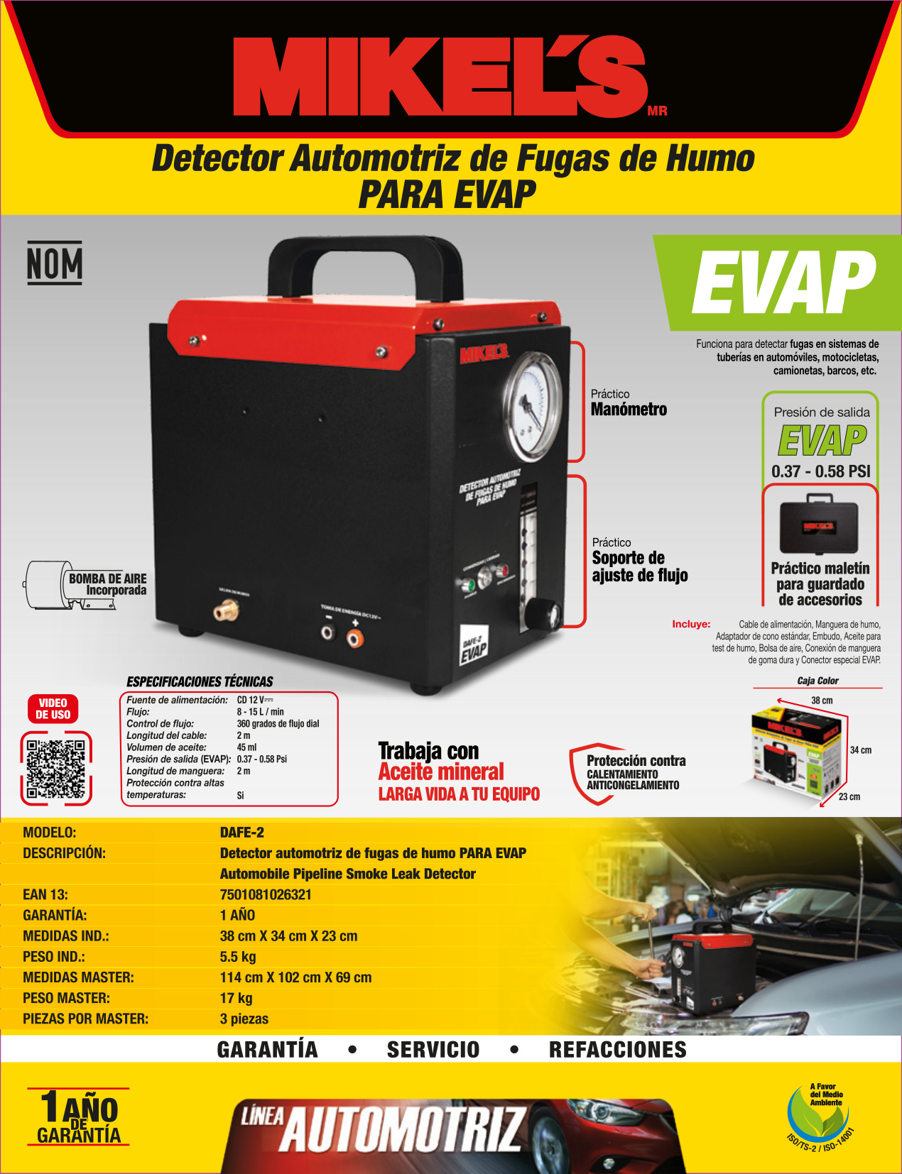 MIKELS DAFE-2 Kit detector automotriz de fugas de humo evap - Imagen 2