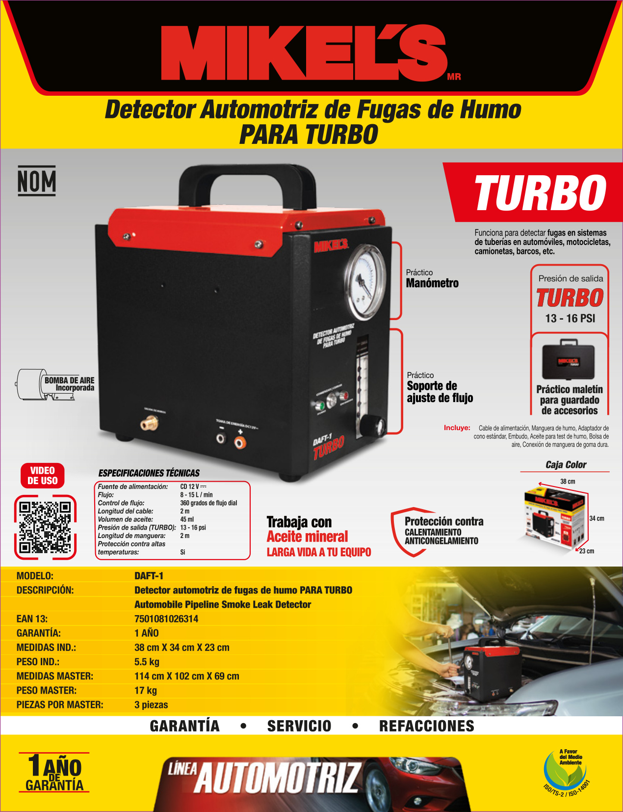 MIKELS DAFT-1 Kit detector automotriz de fugas de humo (Turbo) - Imagen 2