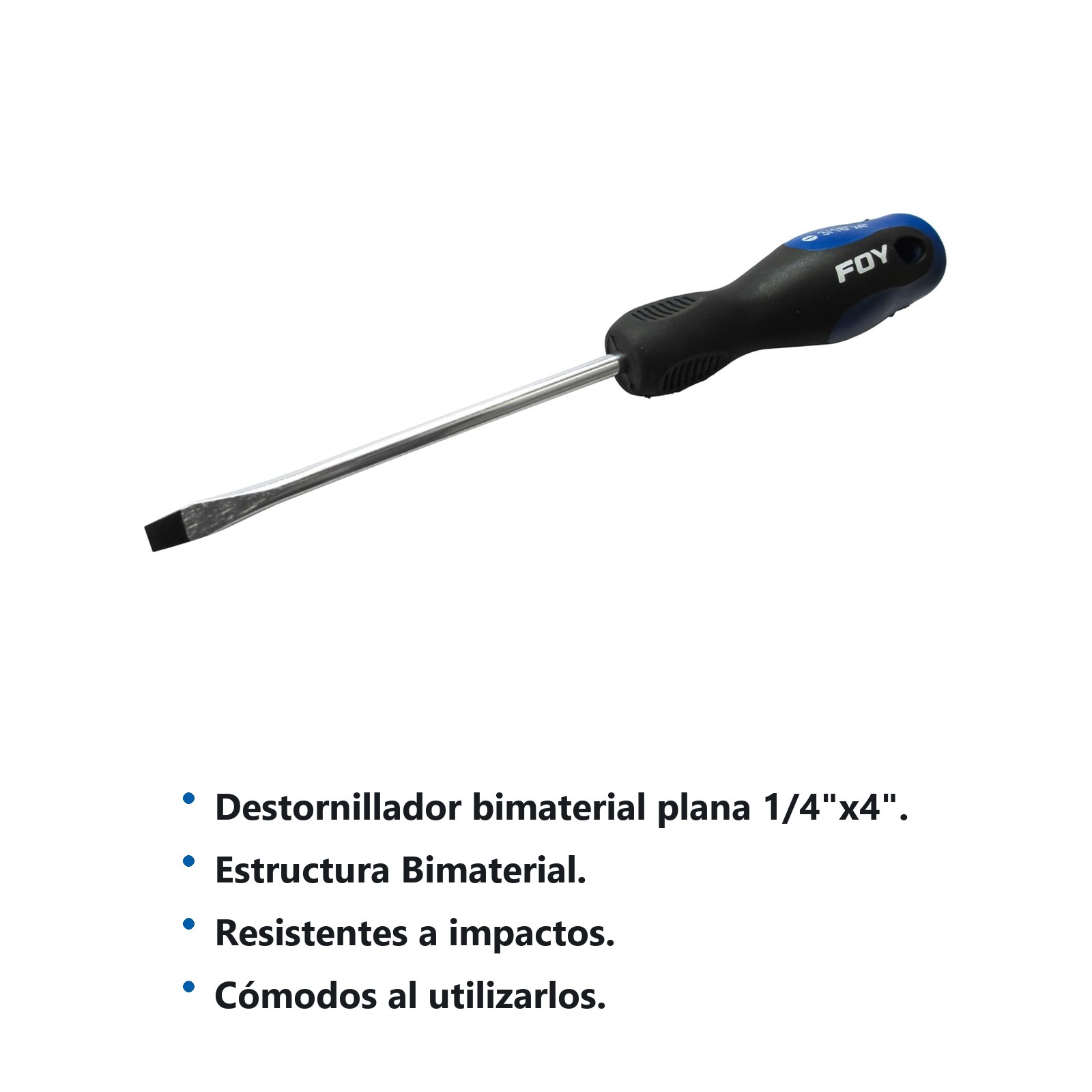 Destornillador con mango bimaterial, punta plana 1/4" x 4" Foy - Imagen 2