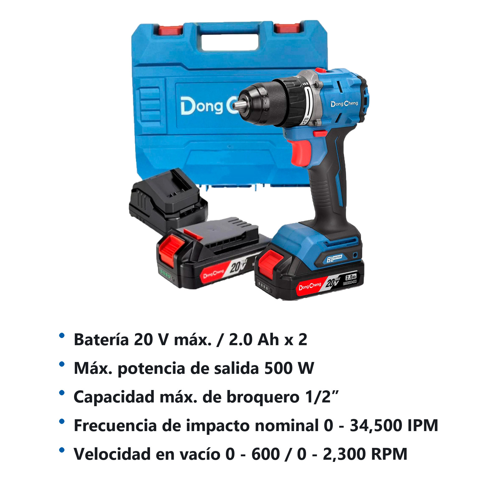 ROTOMARTILLO/ATORNILLADOR INALAMBRICO SIN CARBONES 20V MAX/2.0Ahx2 1/2" 2300 RPM 34500 IPM - Imagen 2