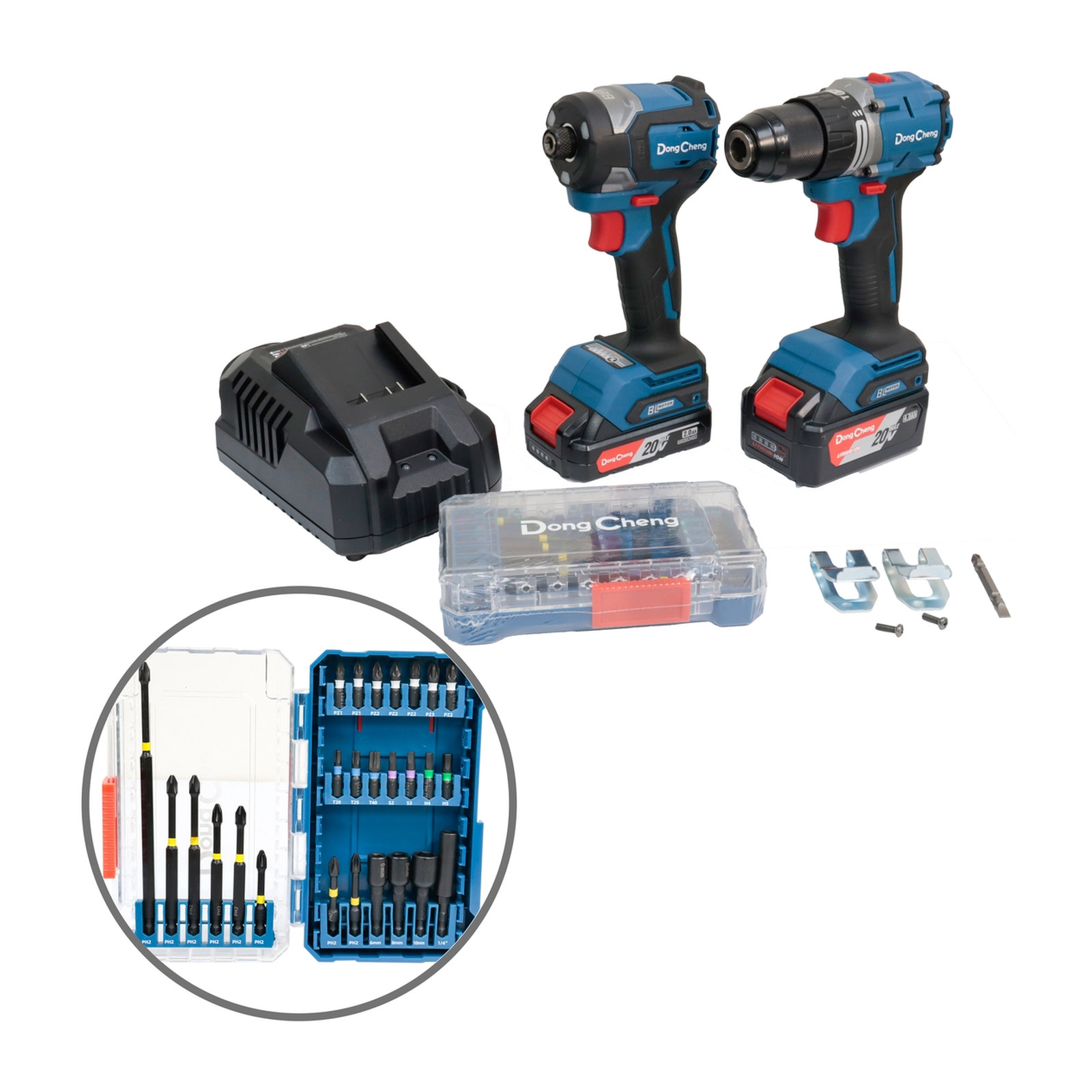 KIT TALADRO + ATORNILLADOR INALAM. 20V/4.0Ah/2.0Ah + JGO PUNTAS 26 PZS (DCPL208+DCJZ2060+D092501) - Imagen 2
