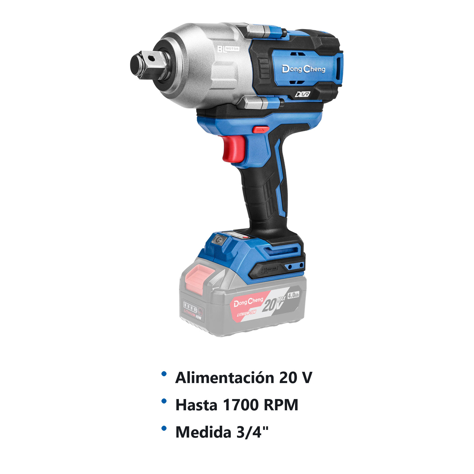 LLAVE D/IMPACTO INALAM. SIN CARBONES 20V 3/4" 1700RPM 2300IPM 950/1255FT/LBS (SIN BATERIA) - Imagen 2