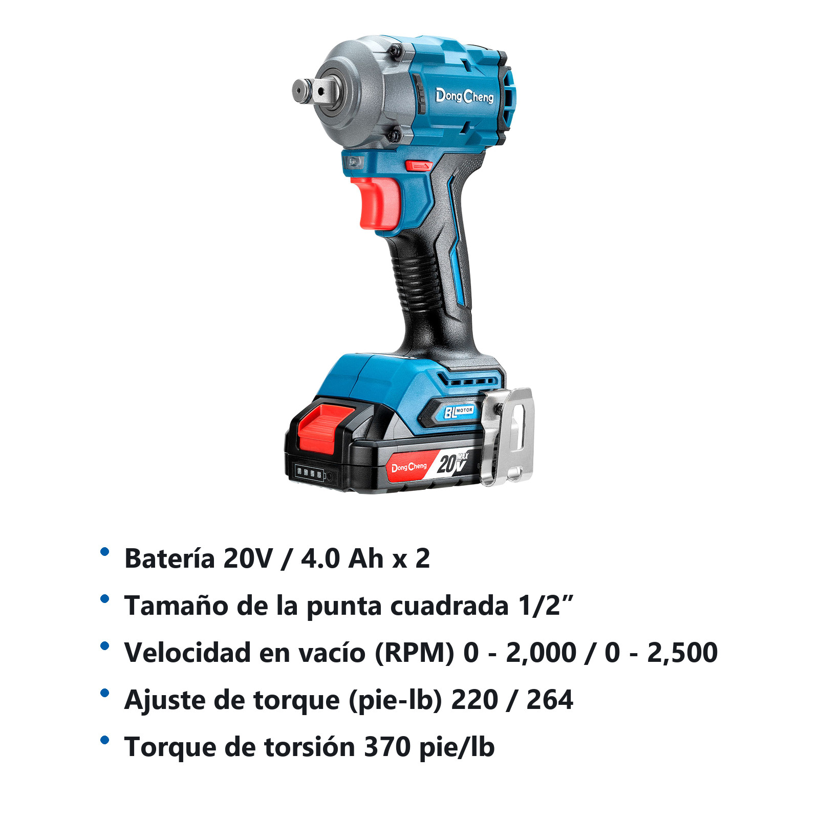 LLAVE D/IMPACTO INALAMBRICA SIN CARBONES 20 V/4.0Ahx2 1/2" 2500 RPM 3100 IPM 264/264 FT/LBS - Imagen 2