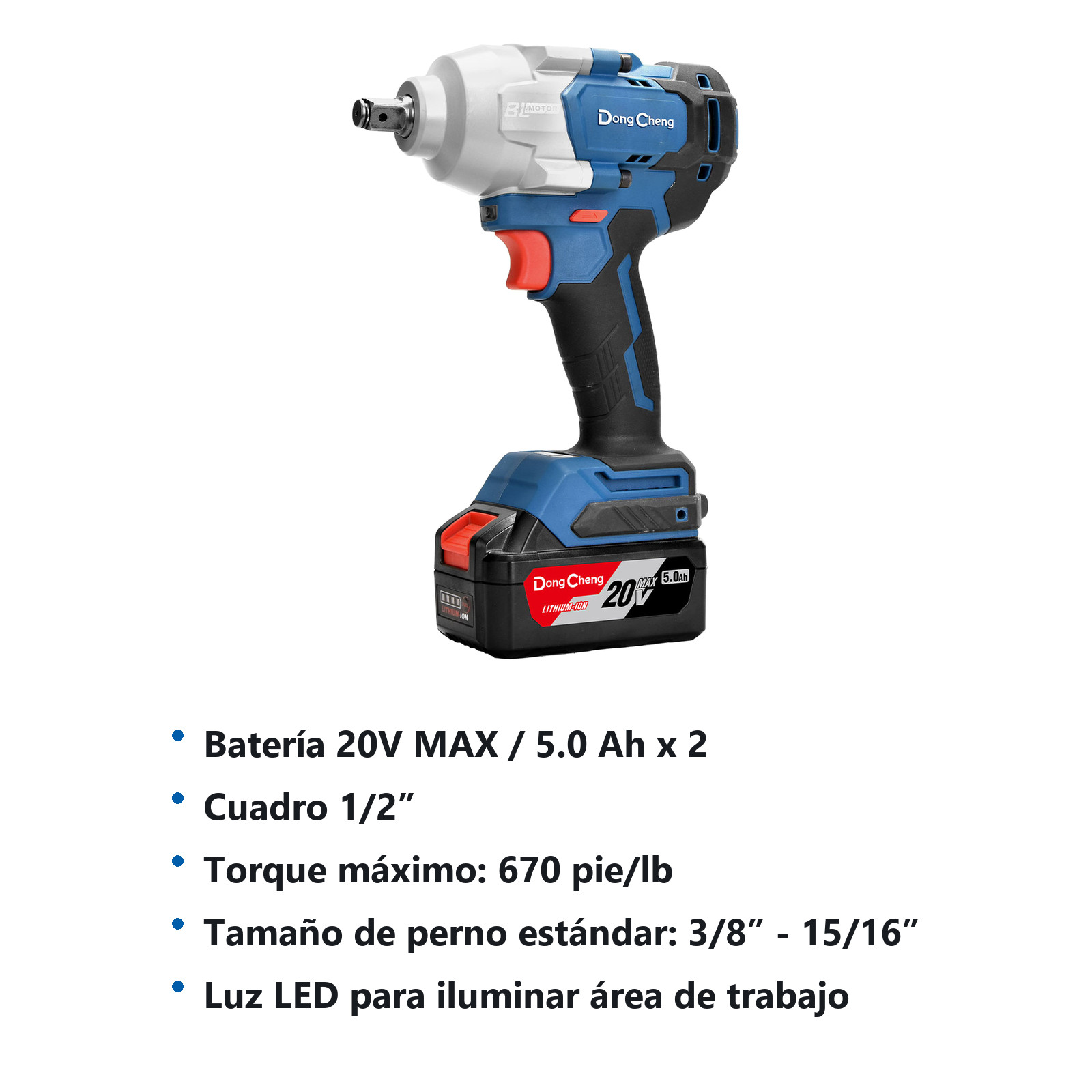 LLAVE D/IMPACTO INALAMBRICA SIN CARBONES 20 V MAX/5.0Ahx2 1/2" 2200 RPM 2700 IPM 515/670 FT/LBS - Imagen 2