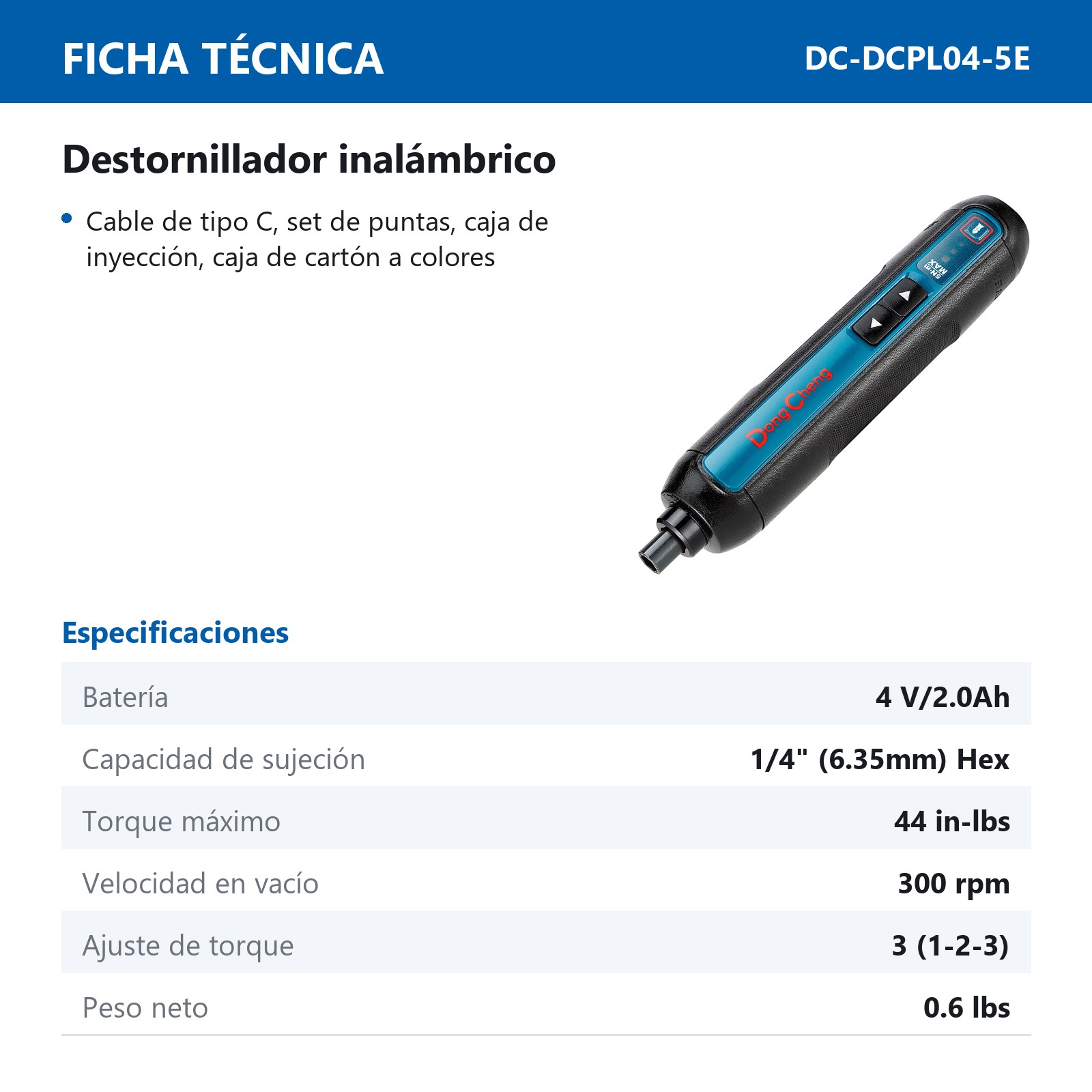 ATORNILLADOR INALAMBRICO 4 V/2.0Ah 1/4" HEX 300 RPM - Imagen 2