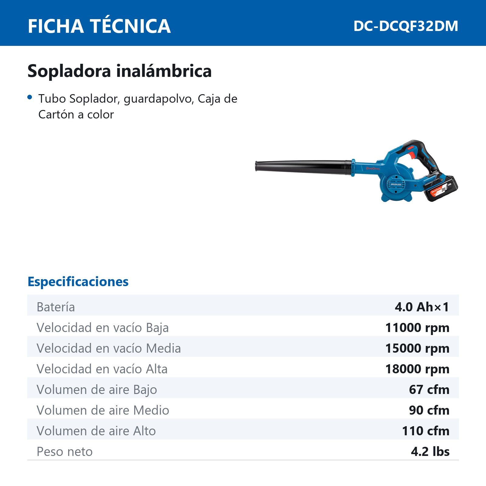 SOPLADORA/ASPIRADORA INALAMBRICA SIN CARBONES 4.0 Ahx1 18000 RPM - Imagen 2