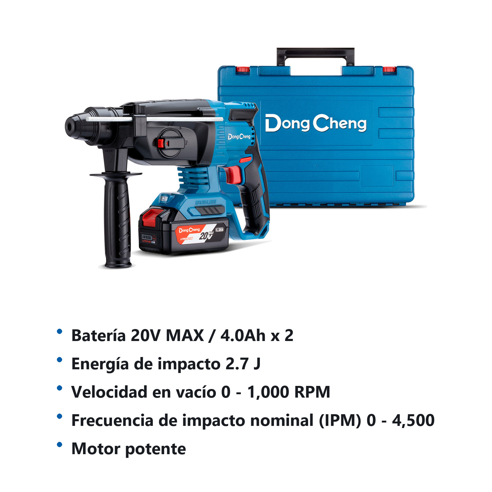 ROTOMARTILLO SDS PLUS INALAMBRICO SIN CARBONES 20V MAX/4.0Ahx2 1000 RPM 4500 IPM - Imagen 2