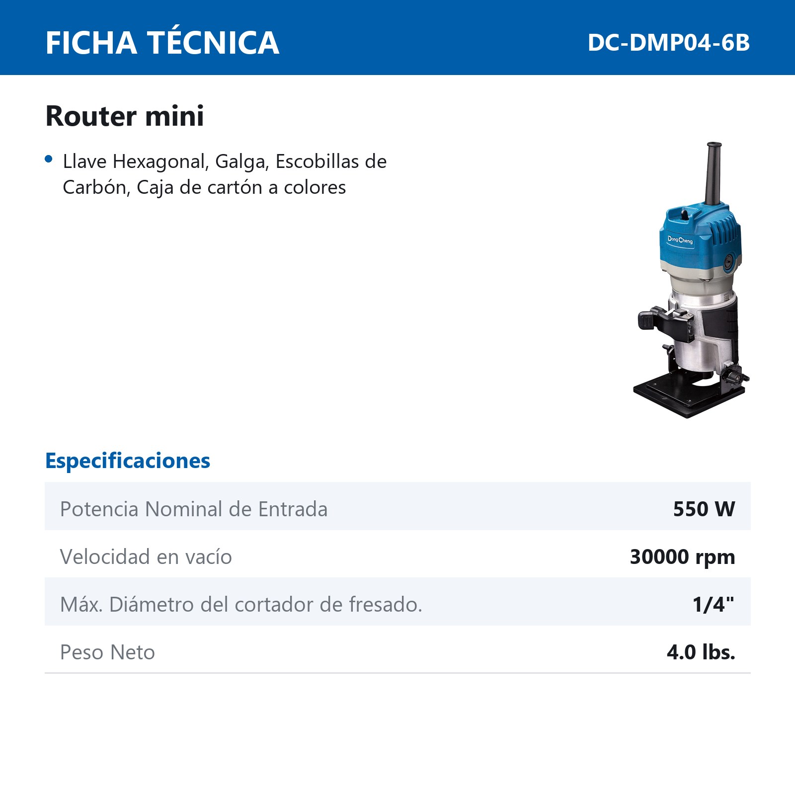RECORTADORA 550 W 1/4" 30000 RPM BASE AJUSTABLE - Imagen 2