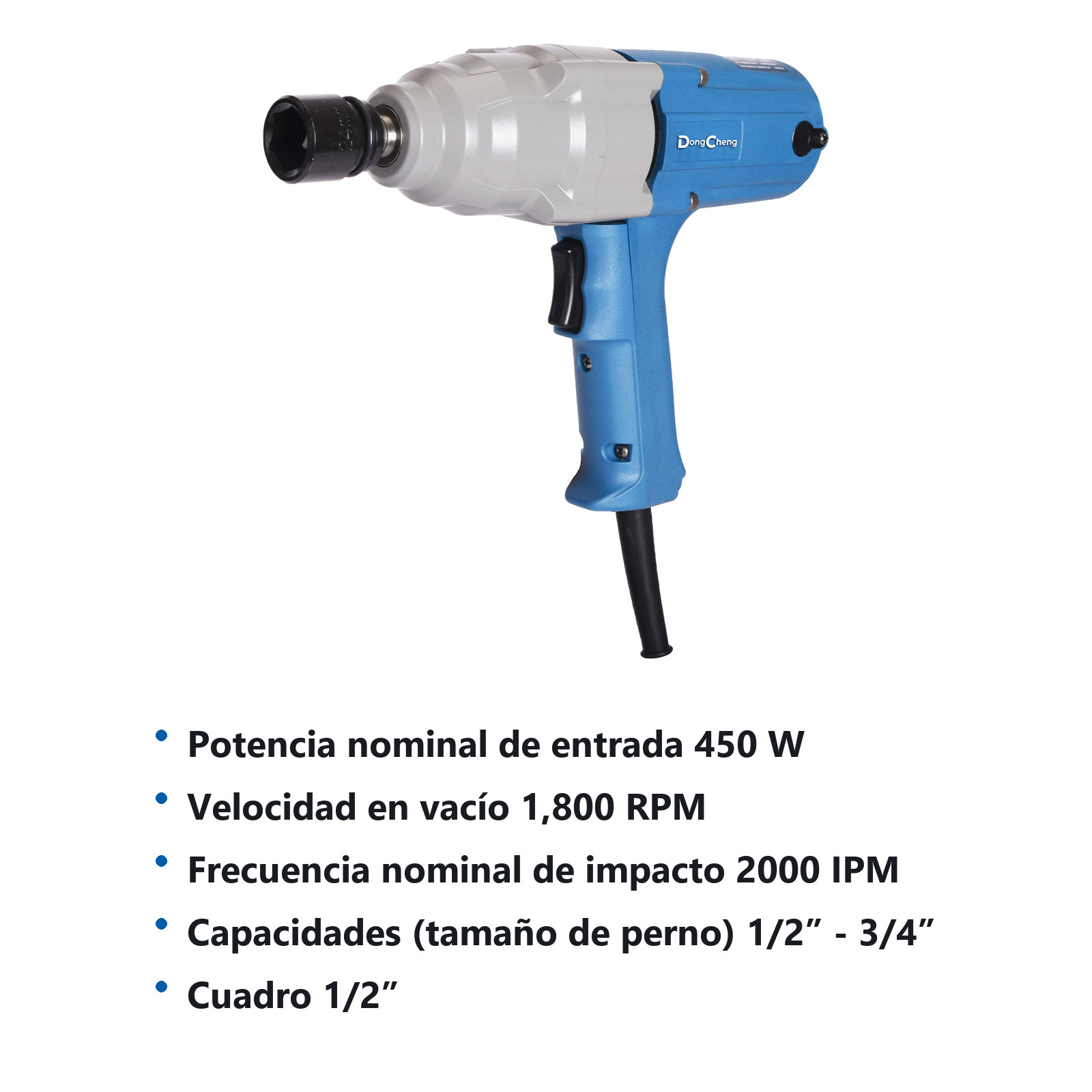 LLAVE D/IMPACTO 450 W 1800 RPM 2000 IPM M12-M20 1/2" 220-260 FT/LBS - Imagen 2