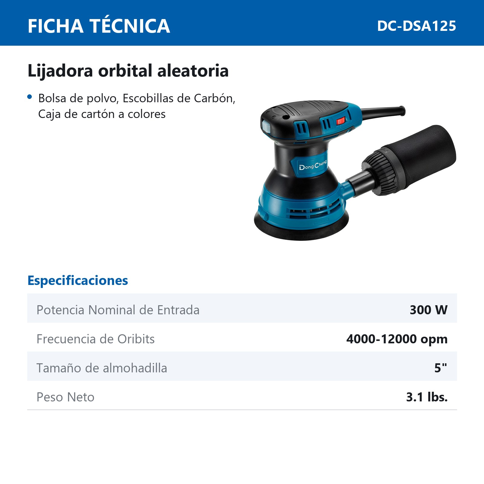 LIJADORA ROTO-ORBITAL VELOCIDAD VARIABLE 300 W 12000 OPM 5" - Imagen 2