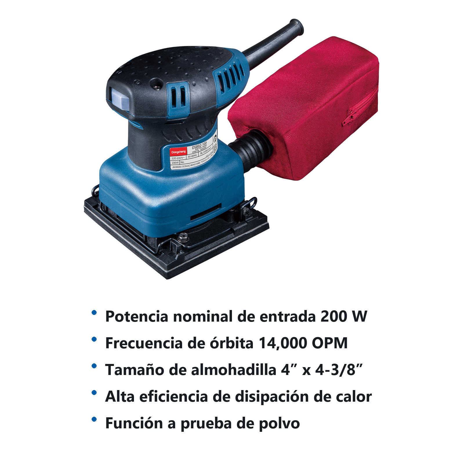 LIJADORA PLANA ORBITAL 200 W 14000 OPM 4" x 4-3/8" - Imagen 2