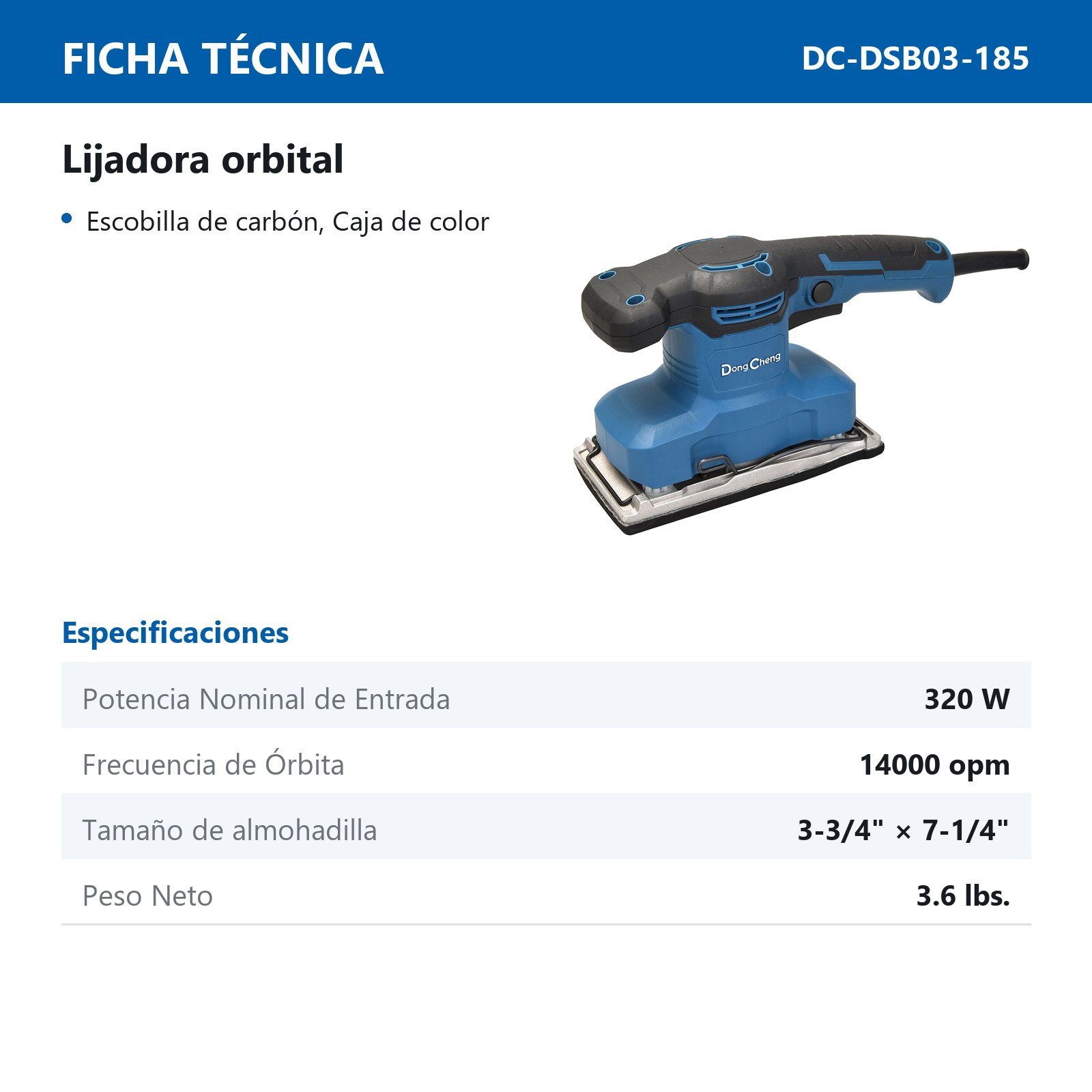LIJADORA ORBITAL 320 W 14000 OPM 3-3/4" x 7-1/4" - Imagen 2