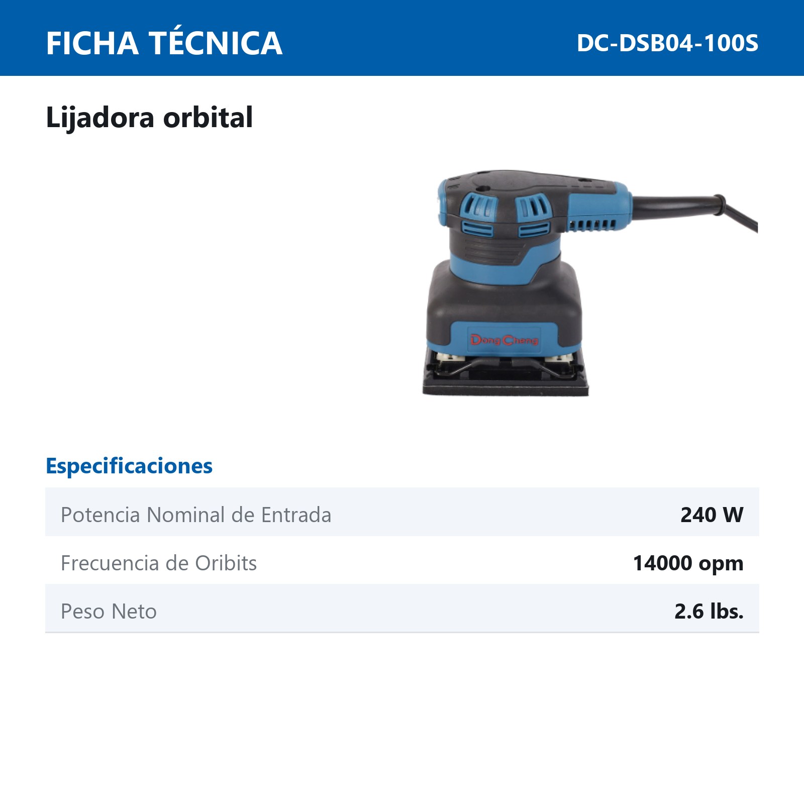 LIJADORA PLANA ORBITAL 240 W 14000 OPM 4" x 4-3/8" - Imagen 2