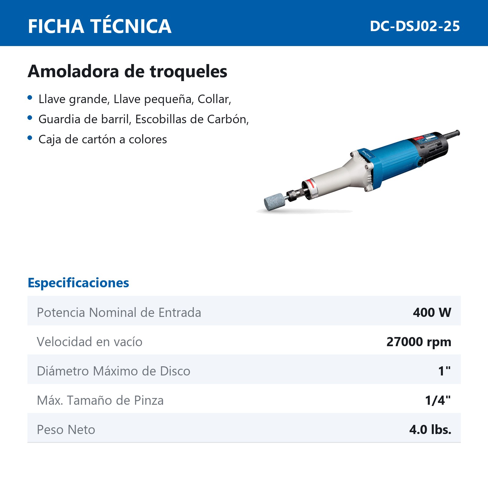 RECTIFICADORA 400 W 1" 27000 RPM - Imagen 2