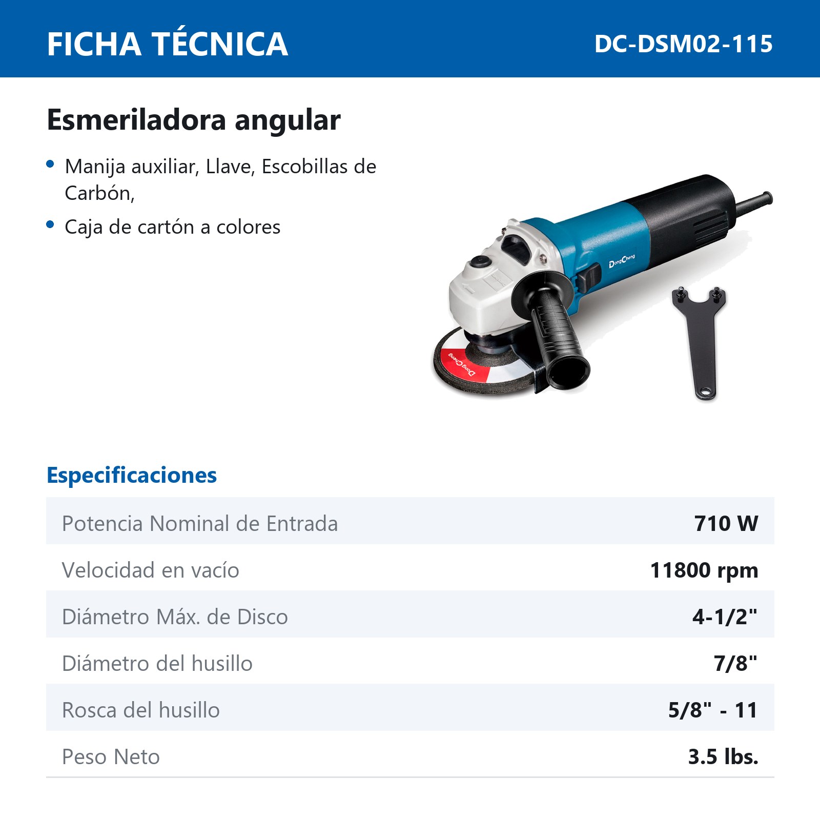 ESMERILADORA ANGULAR 710 W 4-1/2" x 5/8"-11 11800 RPM - Imagen 2