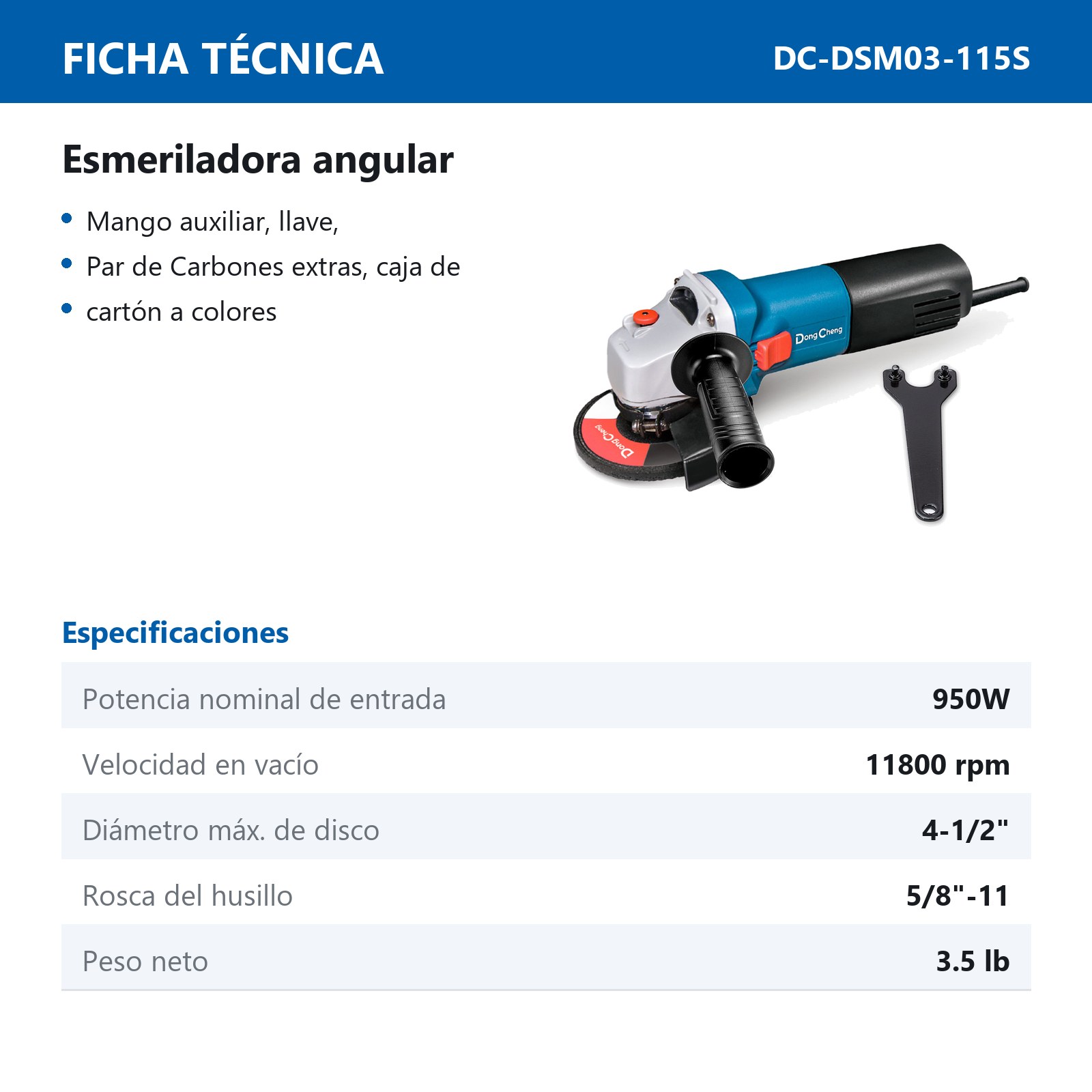 ESMERILADORA ANGULAR 950 W 4-1/2" x 5/8"-11 11800 RPM - Imagen 2