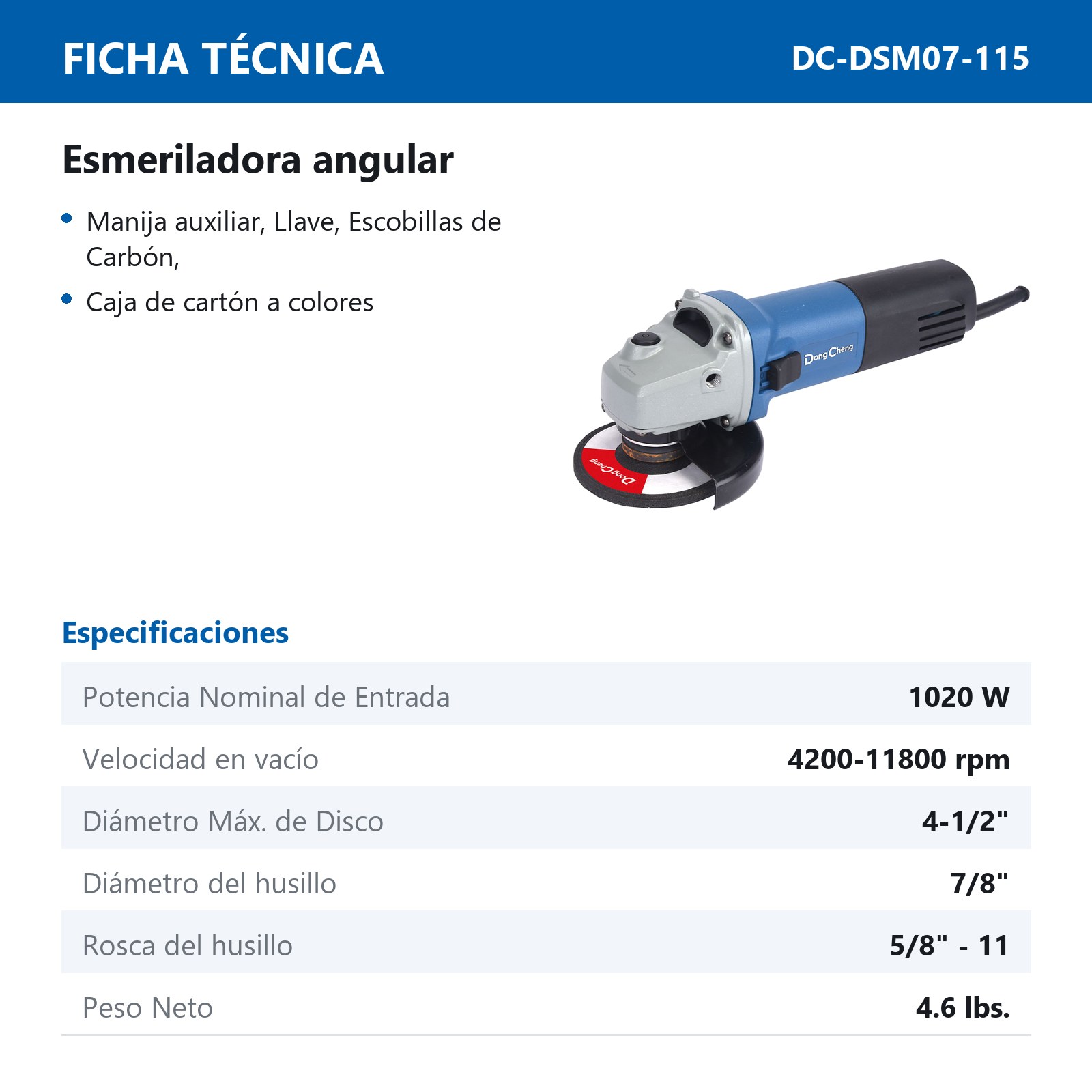 ESMERILADORA VAR. 1020 W 4-1/2" x 5/8"-11 4K, 6K, 9K,  11800 RPM - Imagen 2