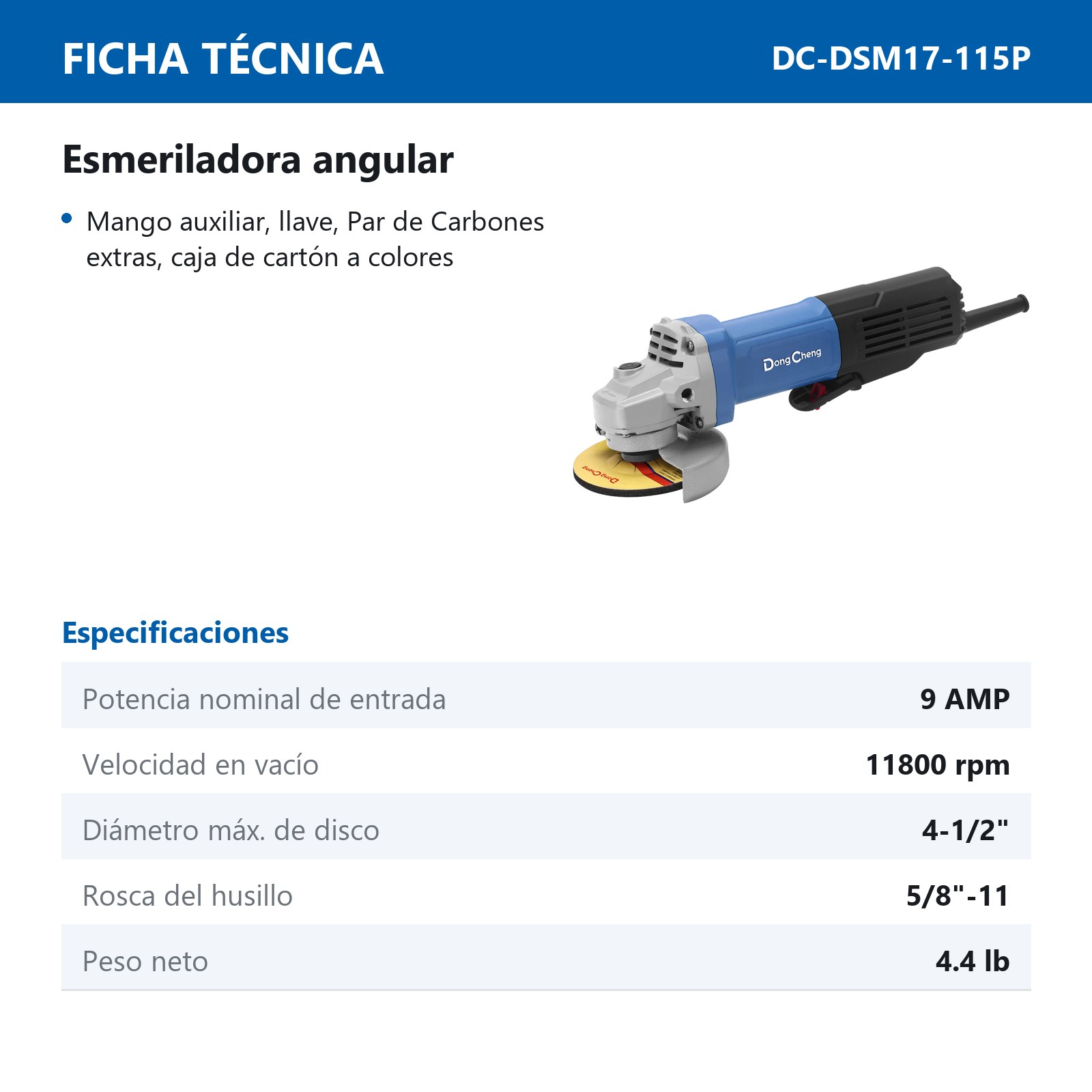 ESMERILADORA ANGULAR 1080W 4-1/2" x 5/8"-11 11800 RPM - Imagen 2