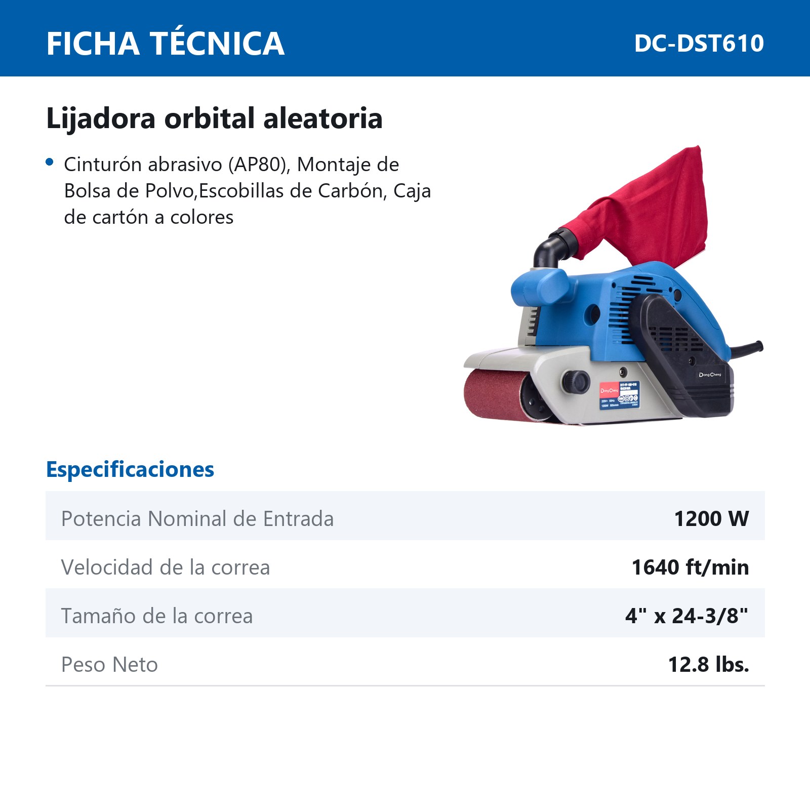 LIJADORA DE BANDA 1200 W 1640 FT/MIN 4" x 24" - Imagen 2