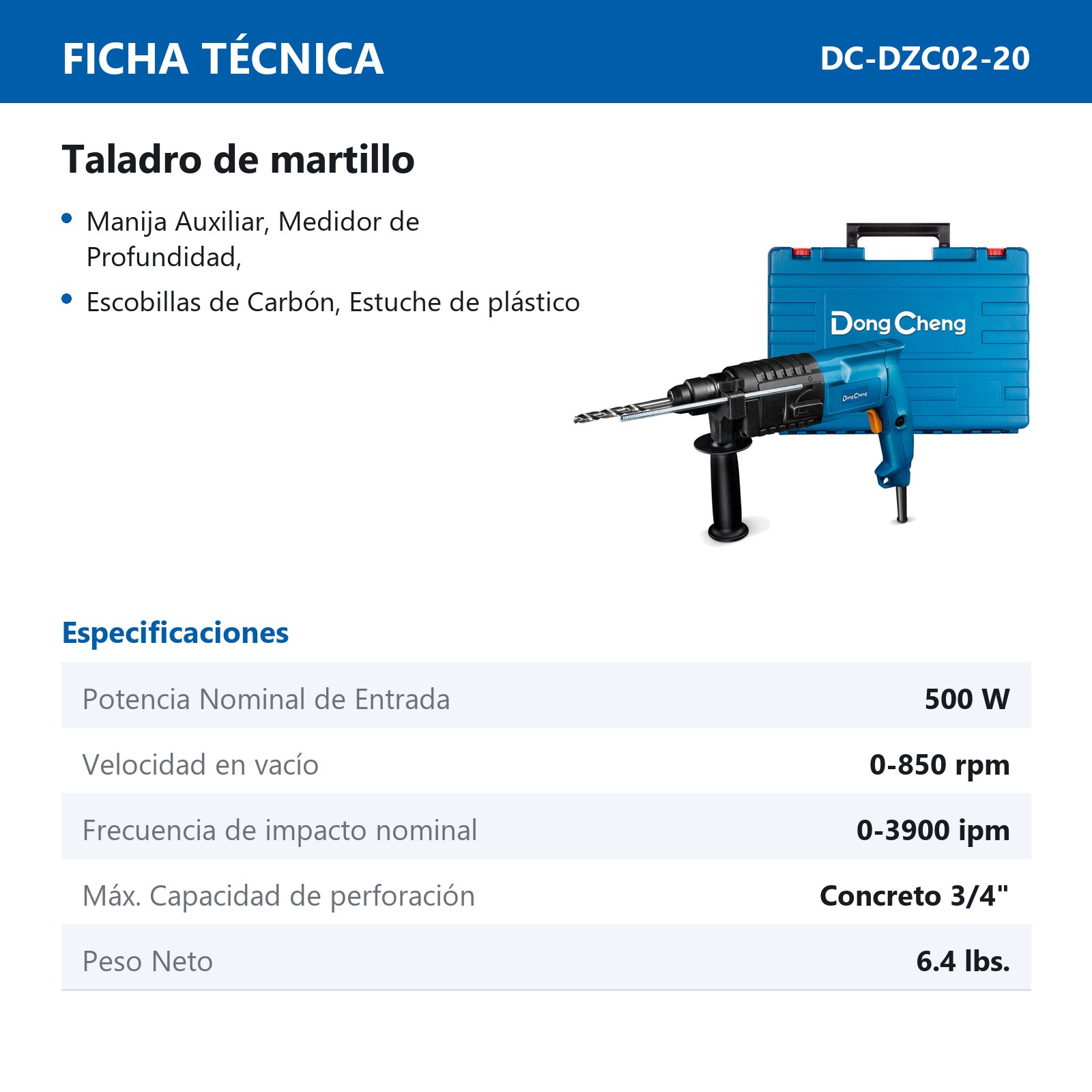 ROTOMARTILLO SDS PLUS 500 W 850 RPM 3900 IPM - Imagen 2