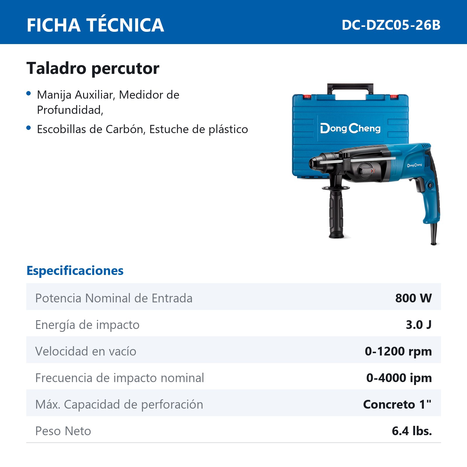 ROTOMARTILLO SDS PLUS 800 W 1200 RPM 4000 IPM - Imagen 2