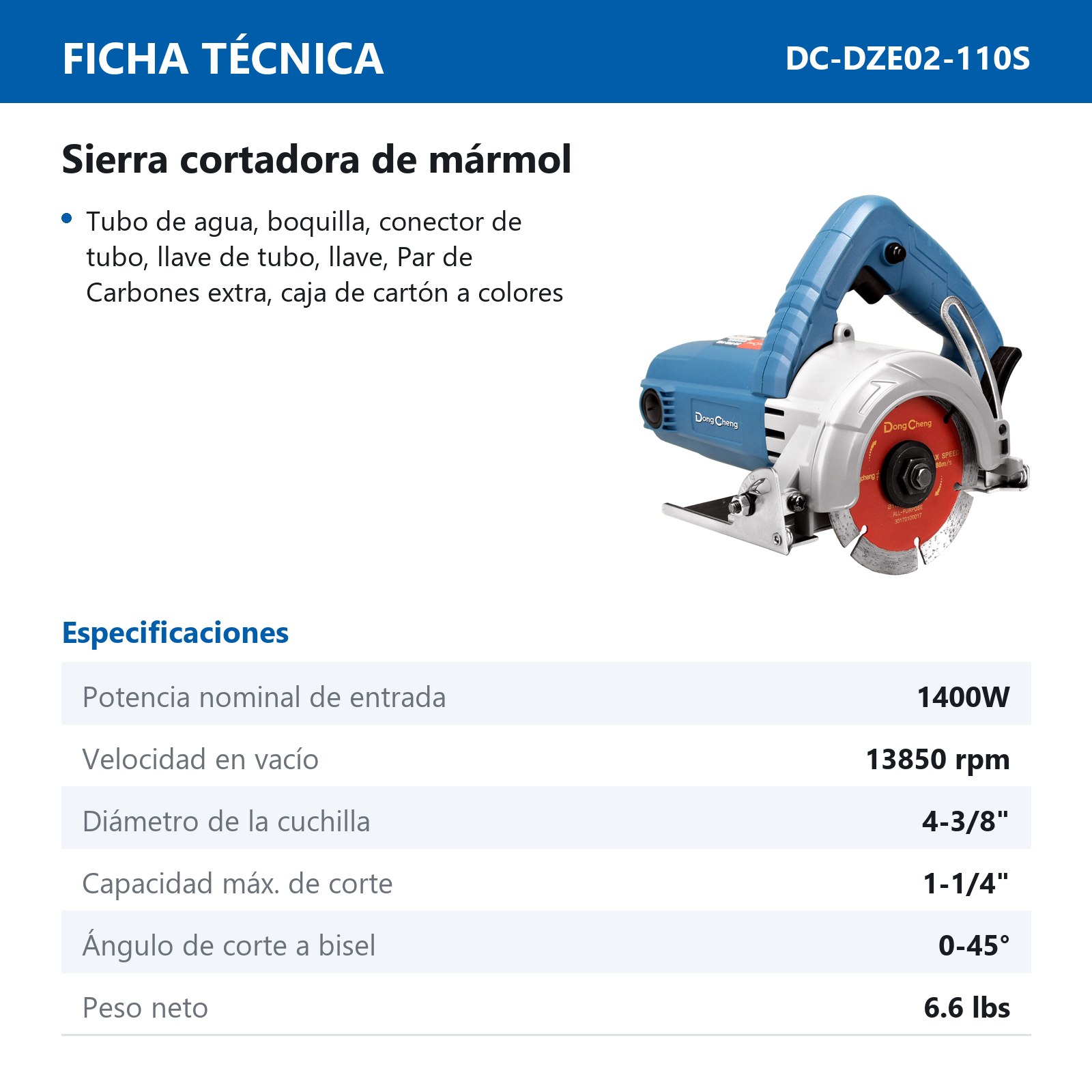 SIERRA CORTADORA DE MARMOL 4-3/8" 1400W 13850RPM - Imagen 2
