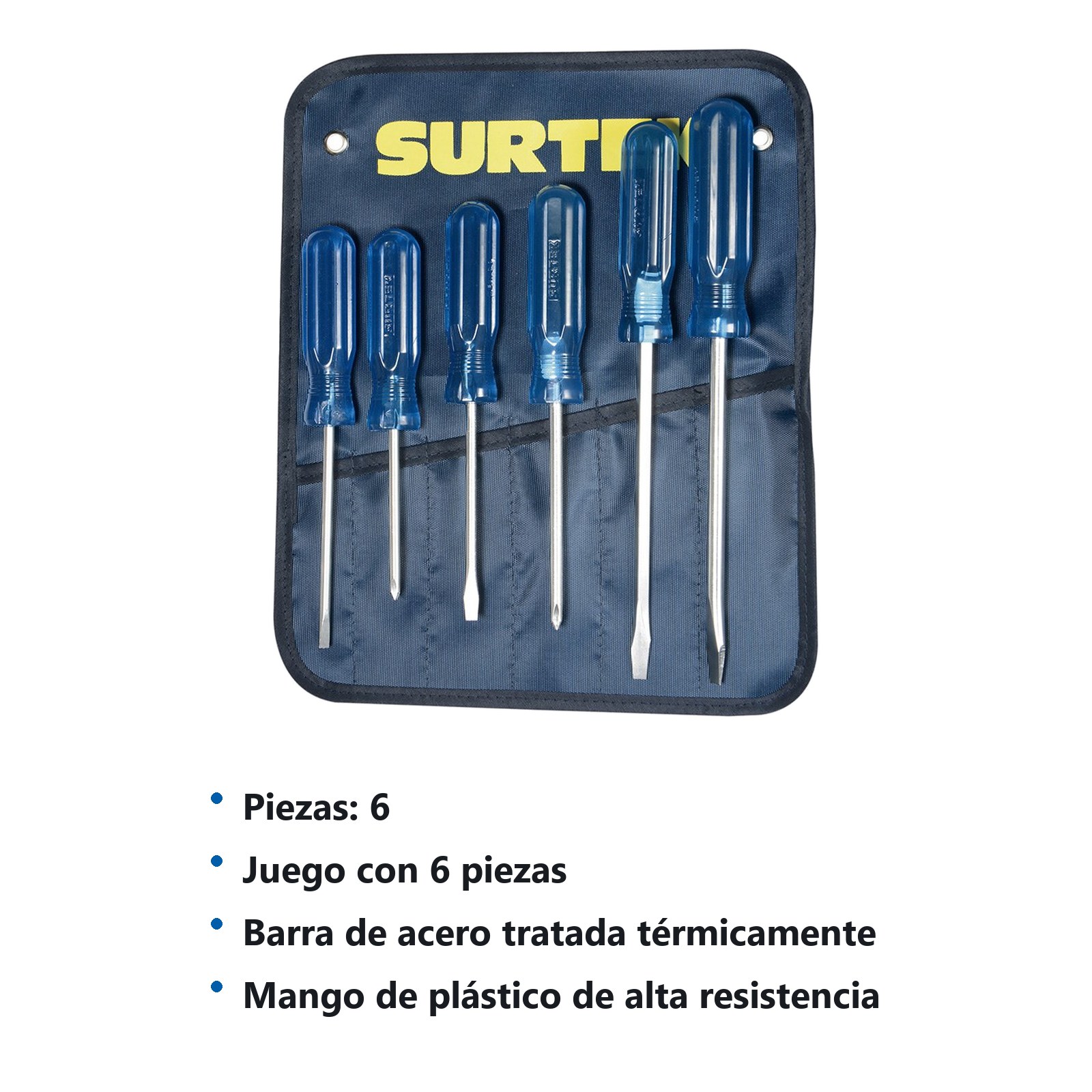 Juego de destornilladores con mango azul combinados, 6 piezas en estuche Surtek - Imagen 3