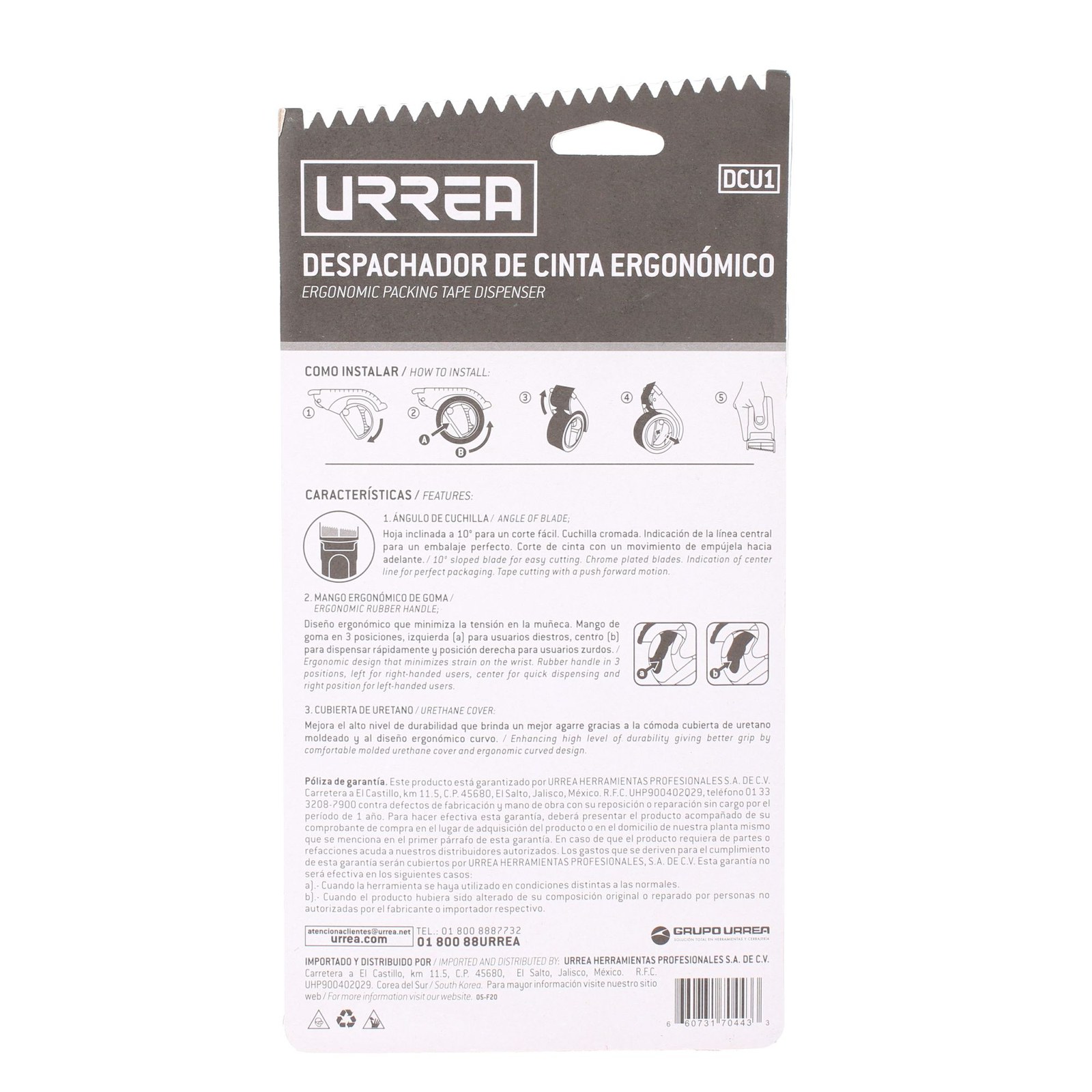 Despachador de cinta ergonómico 50 mm Urrea - Imagen 3