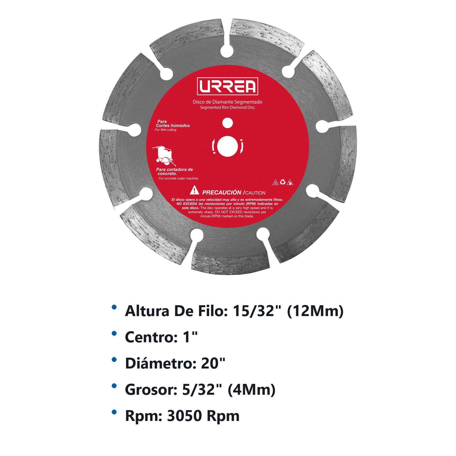 Disco de diamante para cortadora de concreto, 20" Urrea - Imagen 2