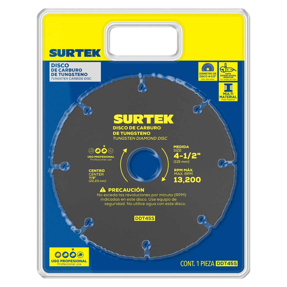 Disco de diamante multi-corte punta de carburo de tungsteno, 4-1/2" Surtek - Imagen 2