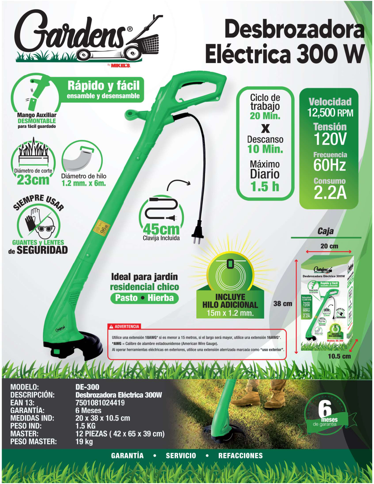 GARDENS DE-300 Desbrozadora eléctrica (300 W) - Imagen 4