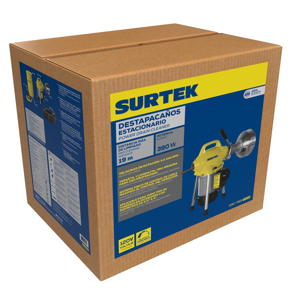 Destapacaños estacionario 390 W 120 V Surtek - Imagen 2