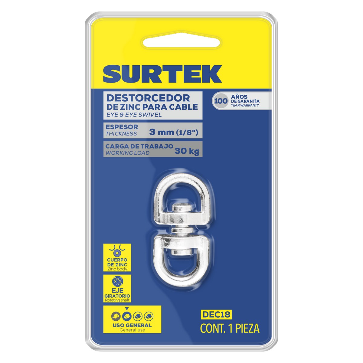 Destorcedor de zinc para cable 1/8" Surtek - Imagen 2