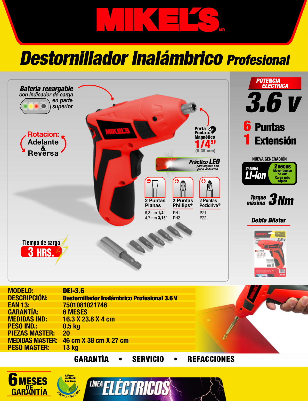 MIKELS DEI-3.6 Destornillador inalámbrico profesional (3.6 V) - Imagen 4
