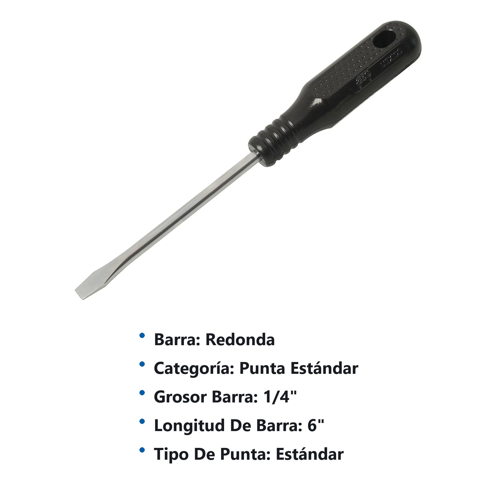Destornillador con mango negro, punta plana barra redonda 1/4" x 6" Foy - Imagen 3