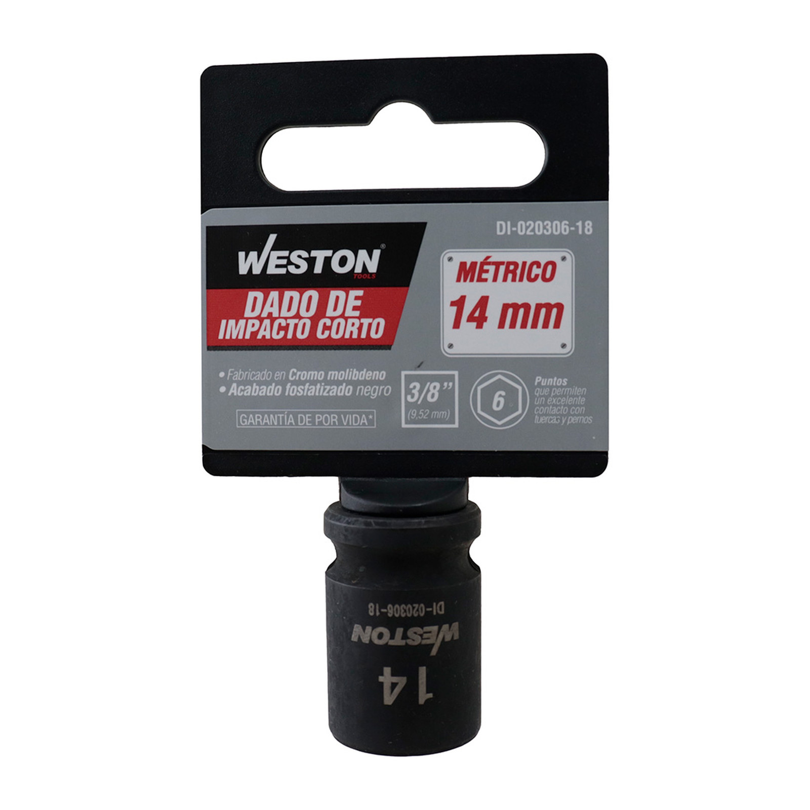 DADO DE IMPACTO CORTO CUADRO 3/8" 6 PUNTAS 14MM - Imagen 2