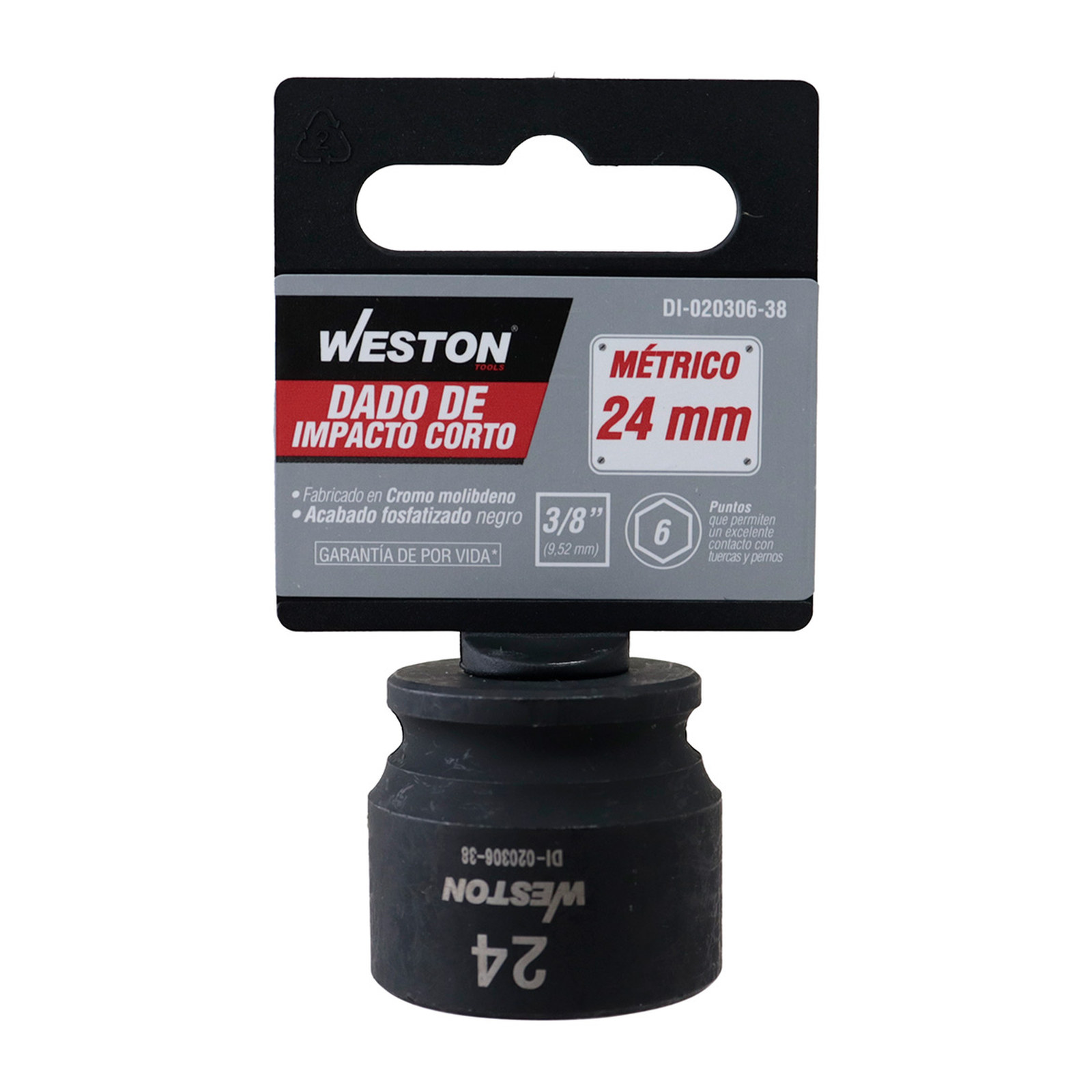 DADO DE IMPACTO CORTO CUADRO 3/8" 6 PUNTAS 24MM - Imagen 3