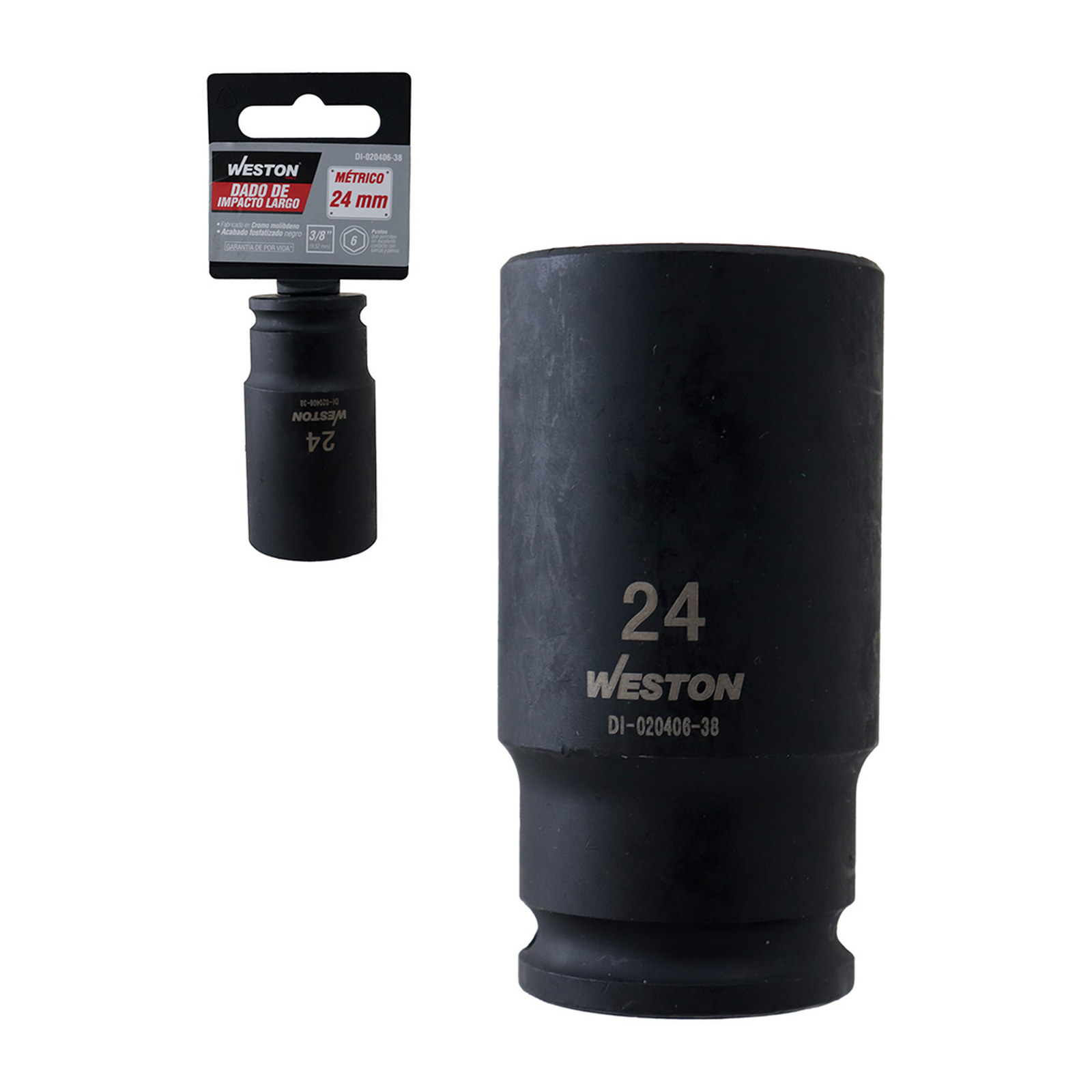 DADO DE IMPACTO LARGO CUADRO 3/8" 6 PUNTAS 24MM