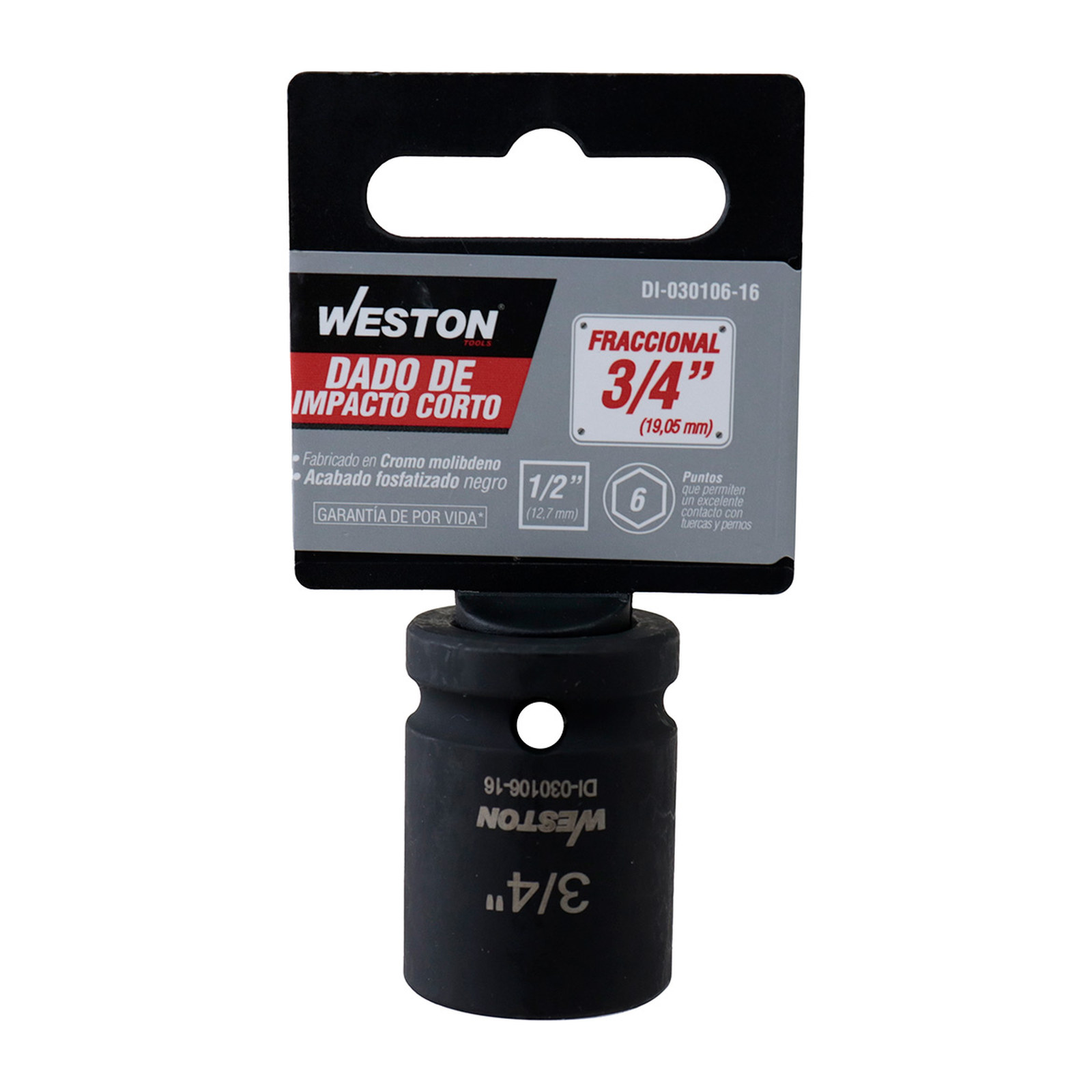 DADO DE IMPACTO CORTO CUADRO 1/2" 6 PUNTAS 3/4" - Imagen 2