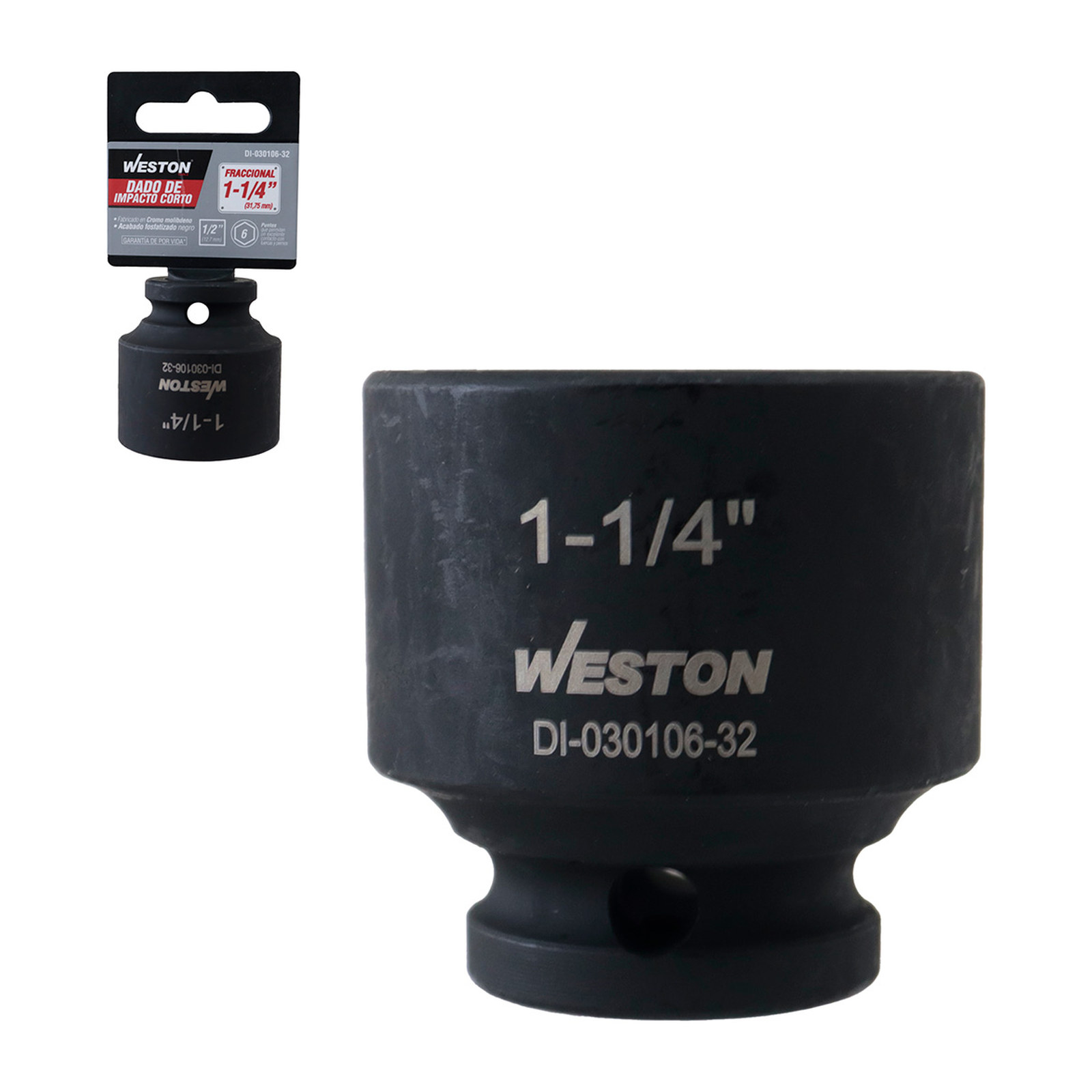 DADO DE IMPACTO CORTO CUADRO 1/2" 6 PUNTAS 1-1/4"