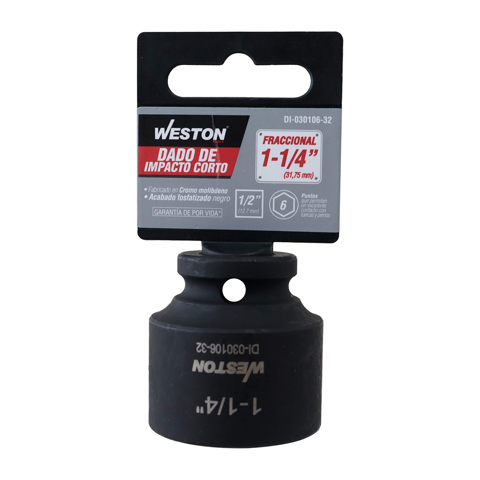 DADO DE IMPACTO CORTO CUADRO 1/2" 6 PUNTAS 1-1/4" - Imagen 3