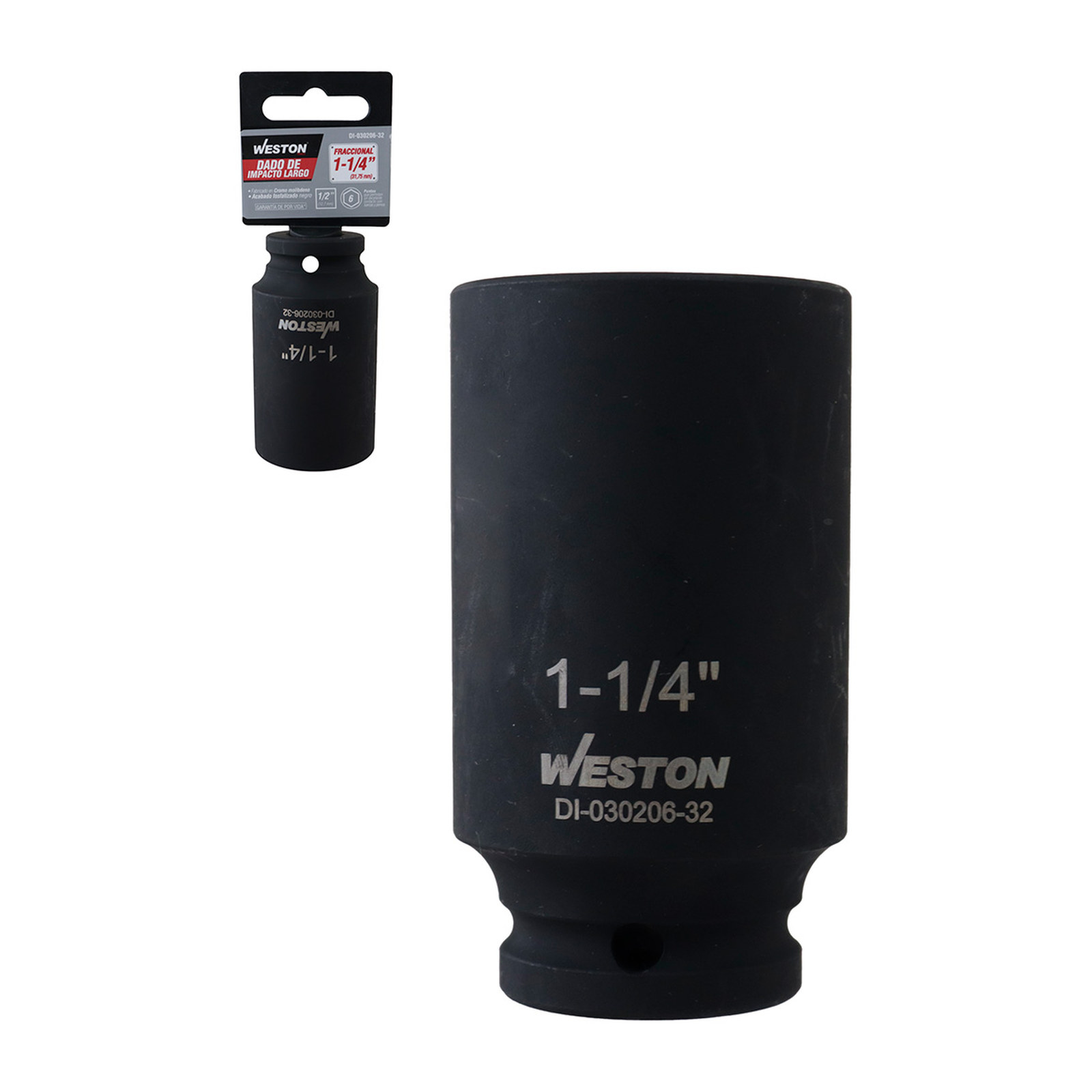 DADO DE IMPACTO LARGO CUADRO 1/2" 6 PUNTAS 1-1/4"