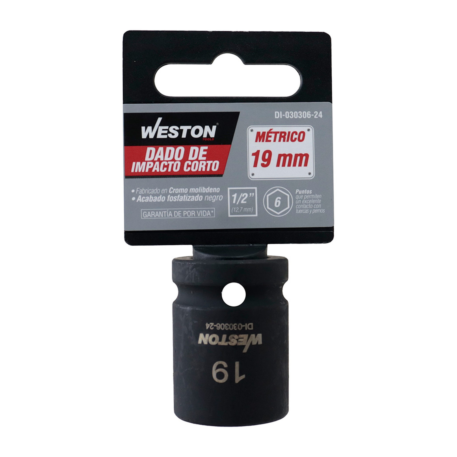 DADO DE IMPACTO CORTO CUADRO 1/2" 6 PUNTAS 19MM - Imagen 3