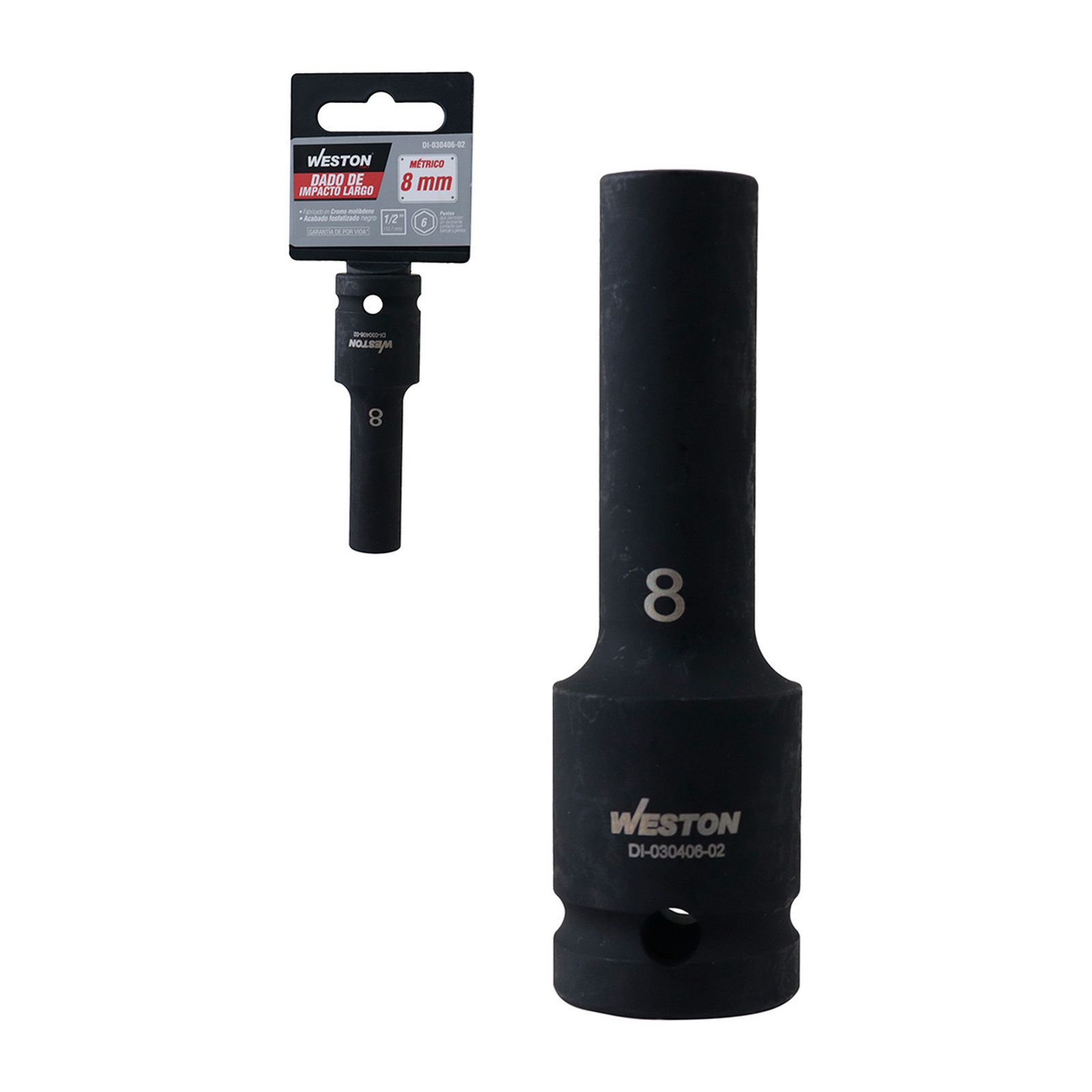 DADO DE IMPACTO LARGO CUADRO 1/2" 6 PUNTAS 8MM