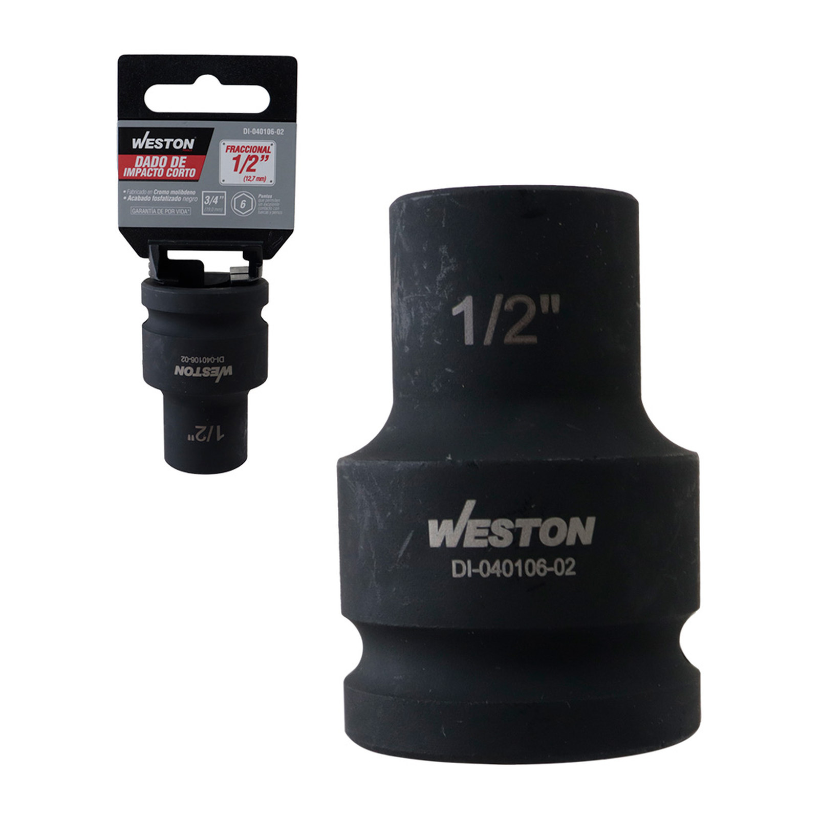 DADO DE IMPACTO CORTO CUADRO 3/4" 6 PUNTAS 1/2"