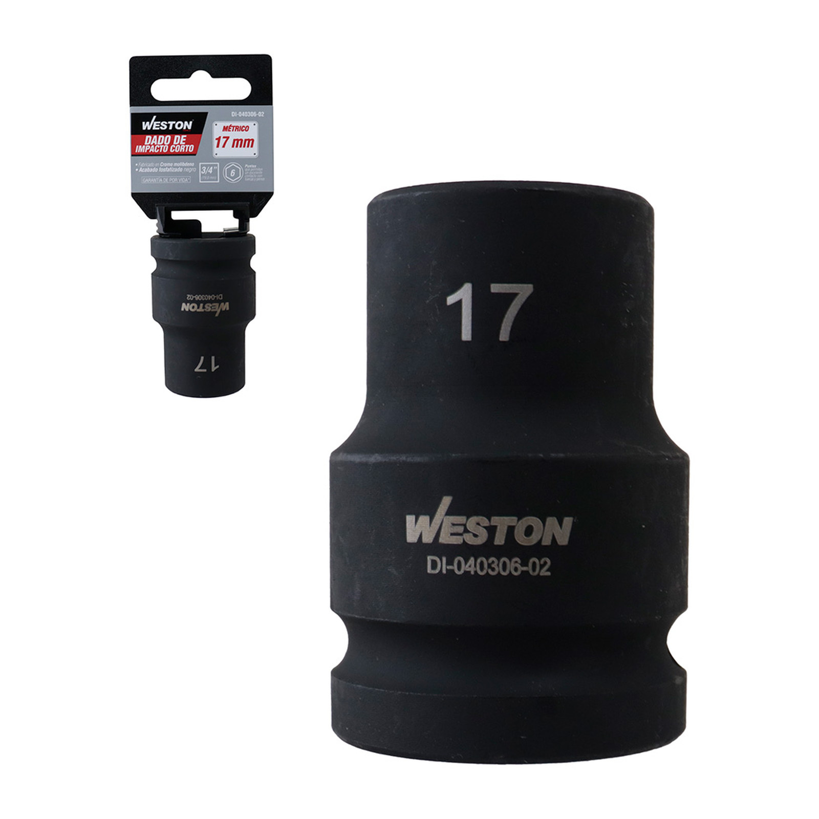 DADO DE IMPACTO CORTO CUADRO 3/4" 6 PUNTAS 17 MM