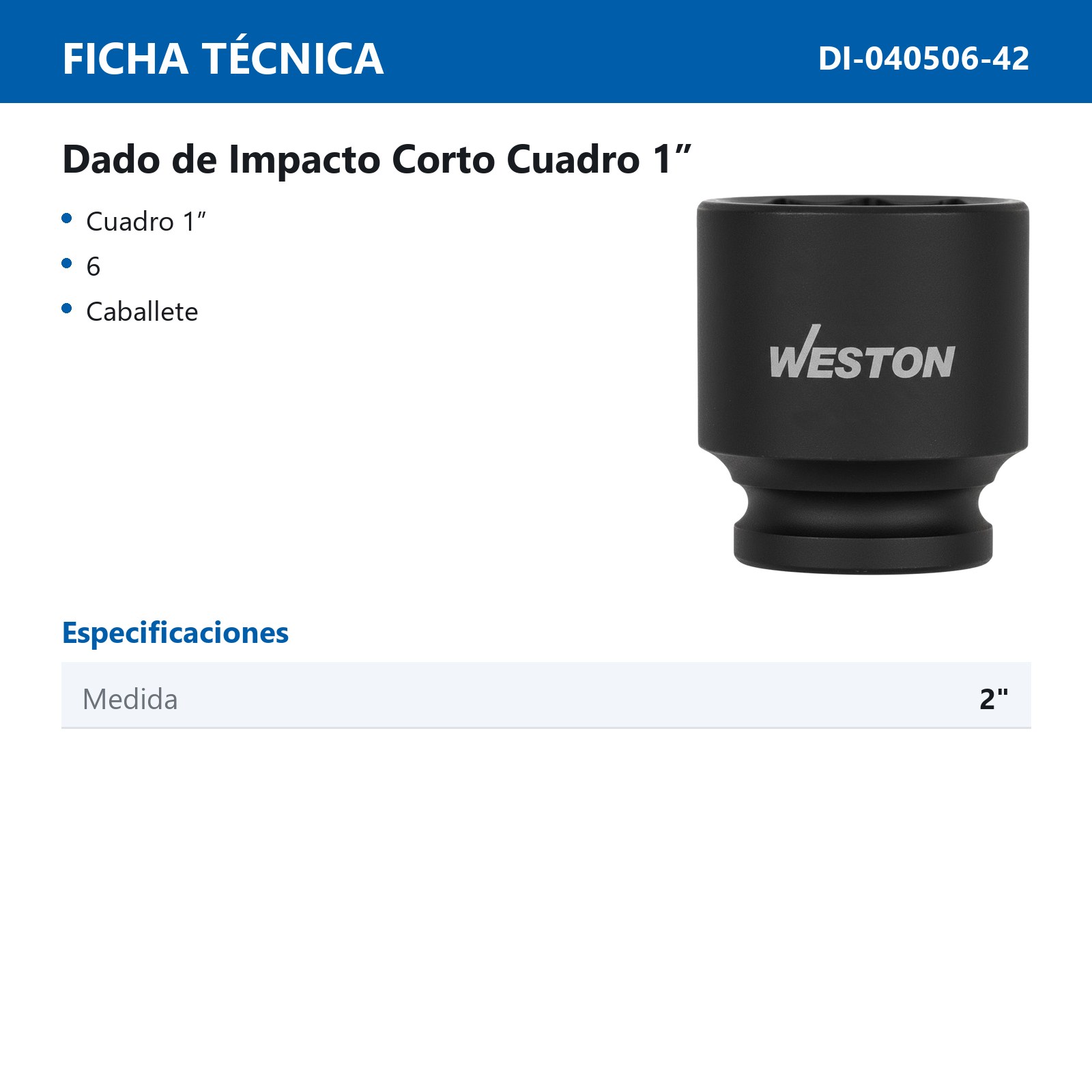 DADO DE IMPACTO CORTO CUADRO 1" 6 PUNTAS 2" - Imagen 2